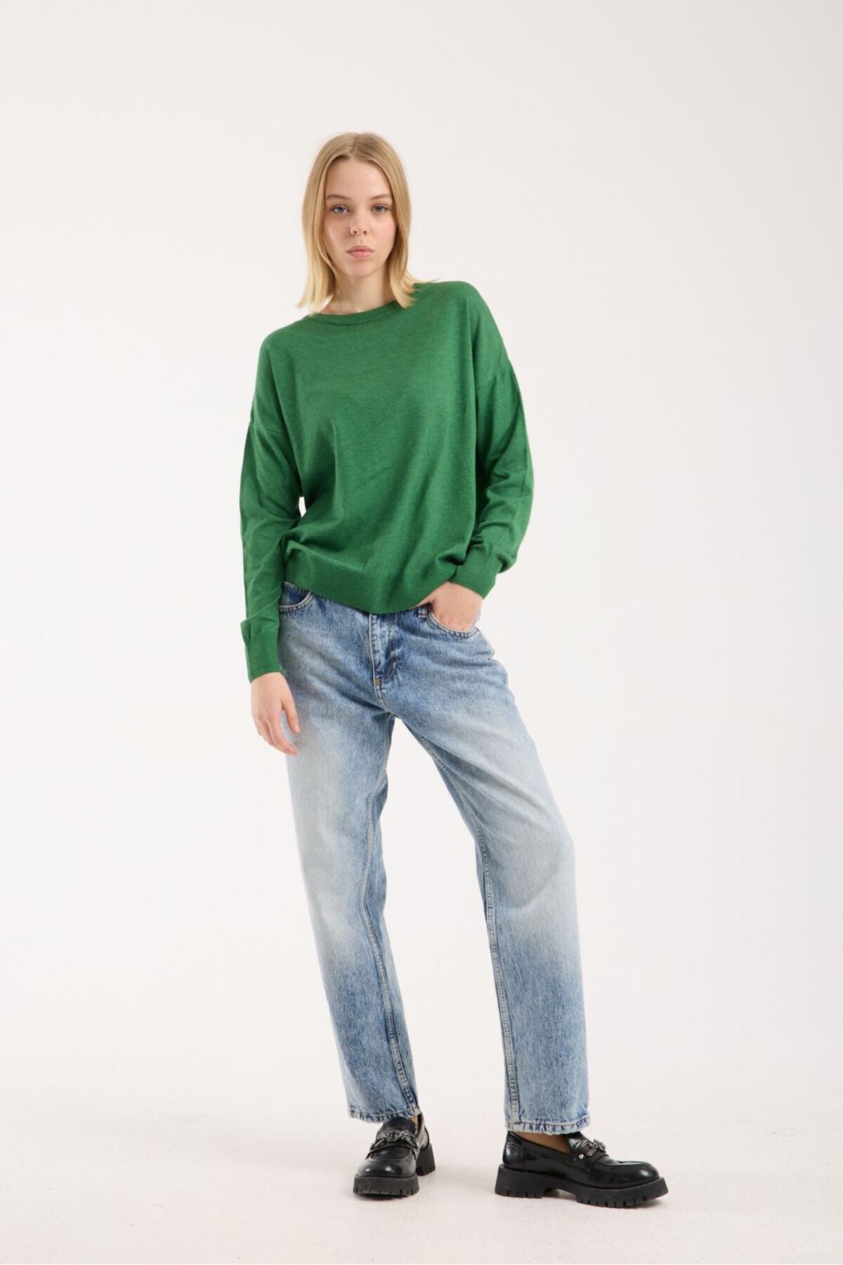 Kadın triko kazak yumuşak doku bisiklet yaka basic 3519