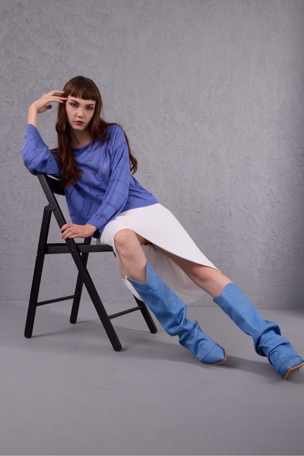 Kadın Triko Kazak Giyim Taşlı Kayık Yaka Tasarım Şık Yeni Yıl 3535