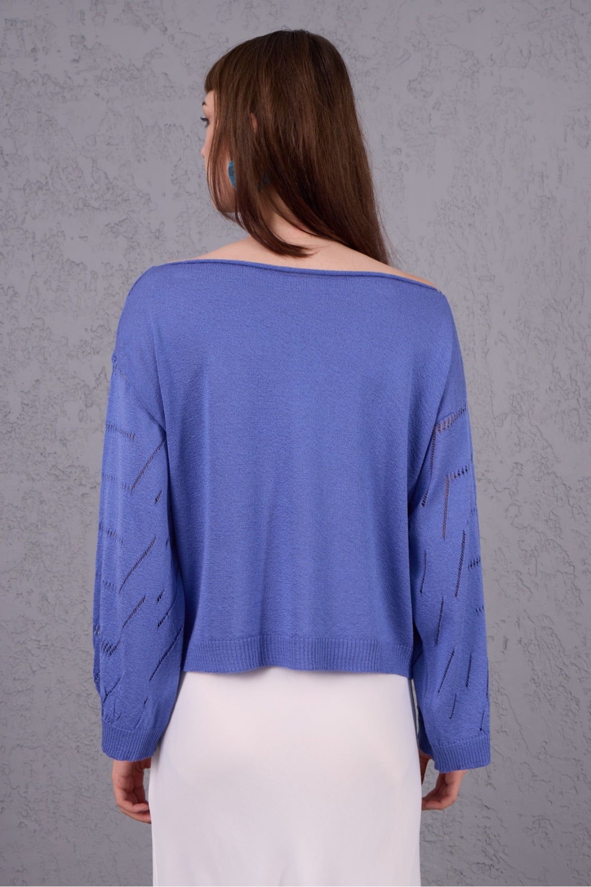 Kadın Triko Kazak Giyim Taşlı Kayık Yaka Tasarım Şık Yeni Yıl 3535