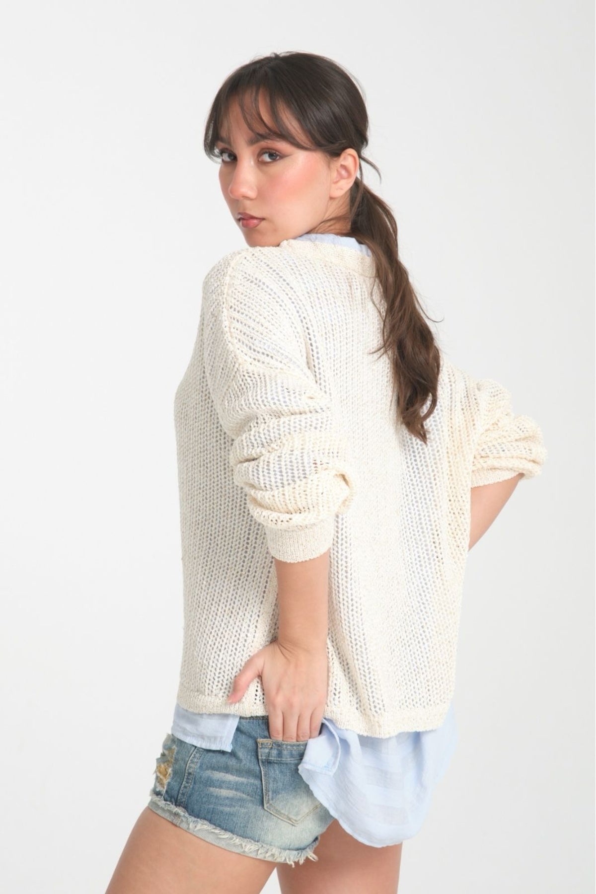 kadın hırka ince pullu v yaka düğmeli rahat kalıp şık hırka 6500