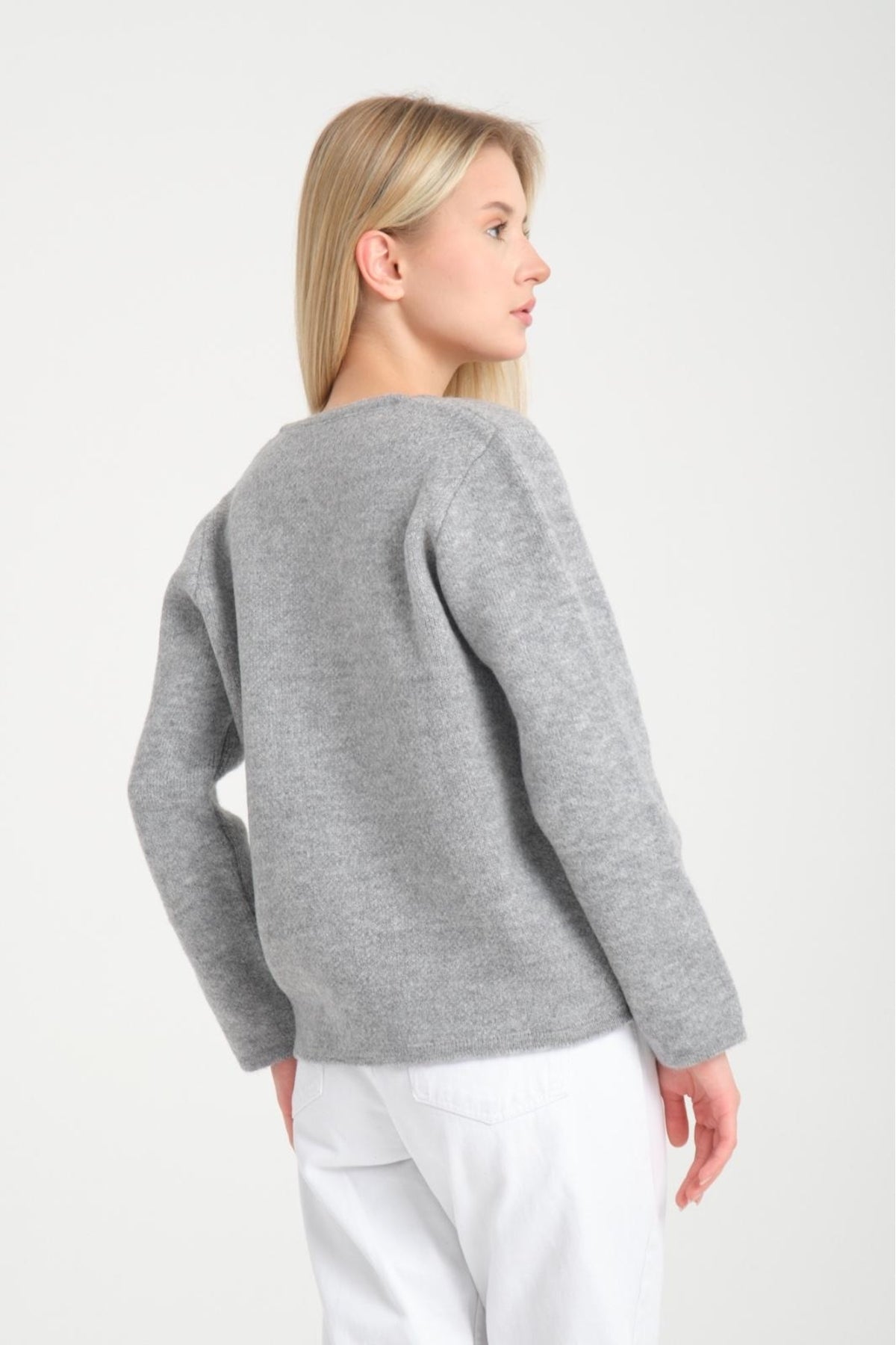 kadın triko hırka düğmeli uzunkol yumoş bisiklet yaka rahat kalıp hırka 3475