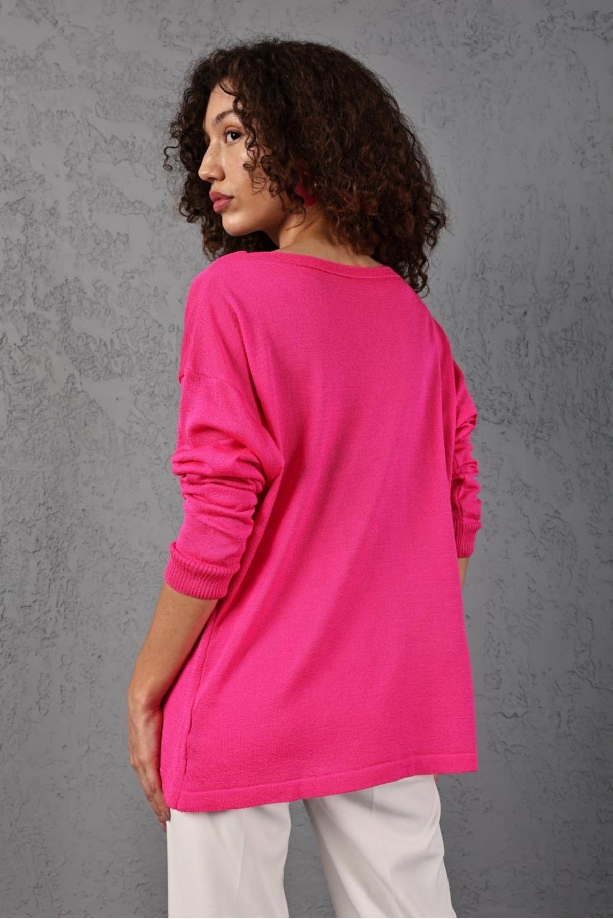 Kadın Triko Kazak V yaka Basic Yumuşak Doku Merserize Trend Ofis Şıklığı 3534