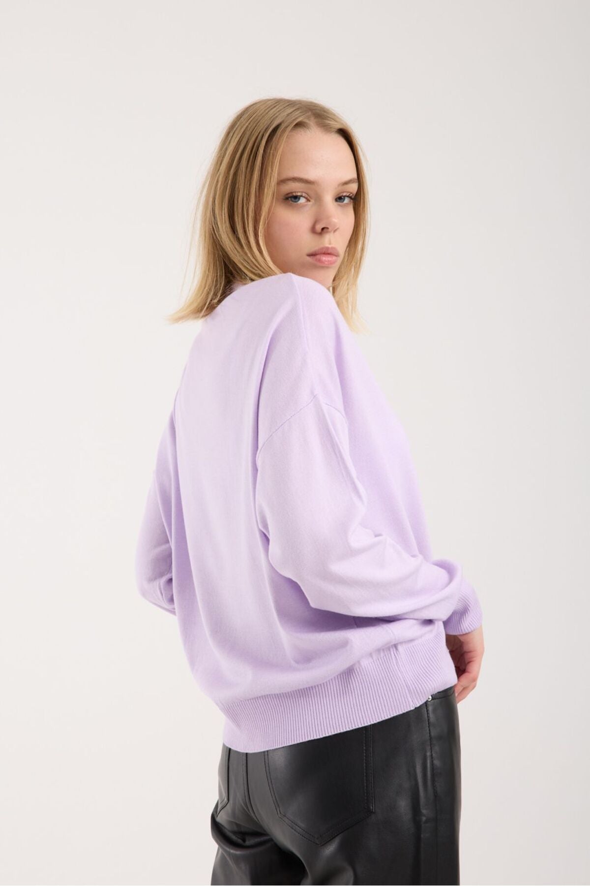 Kadın triko kazak yumuşak doku dik yaka basic 3522