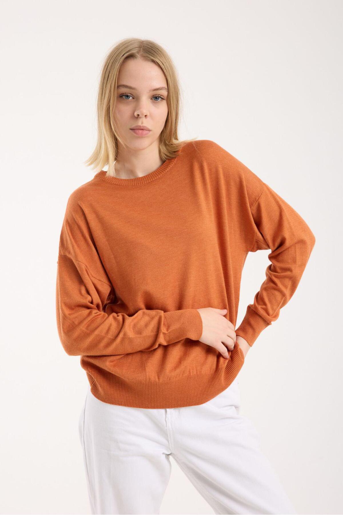 Kadın triko kazak yumuşak doku bisiklet yaka basic 3519