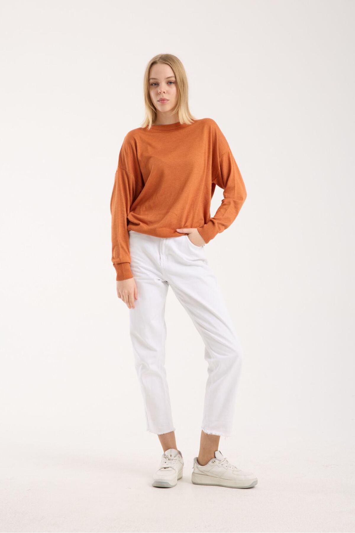 Kadın triko kazak yumuşak doku bisiklet yaka basic 3519