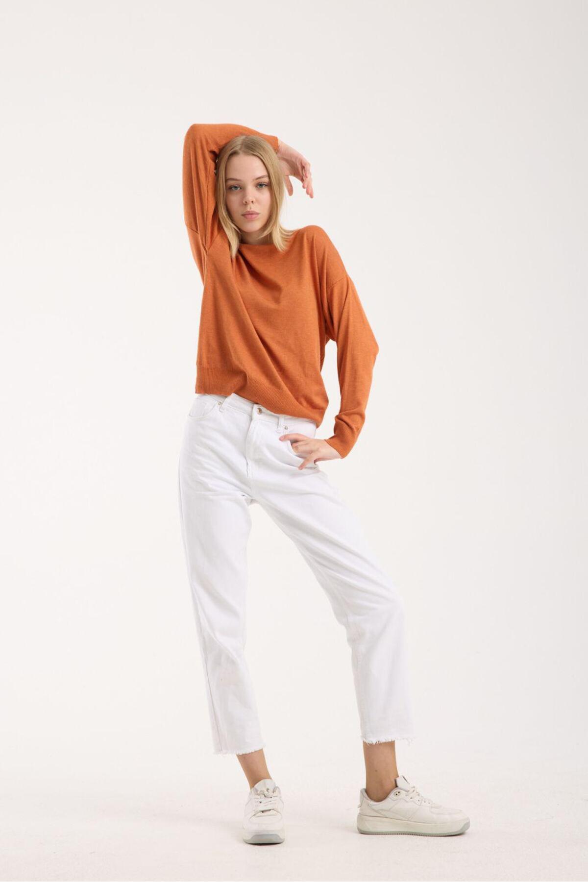 Kadın triko kazak yumuşak doku bisiklet yaka basic 3519