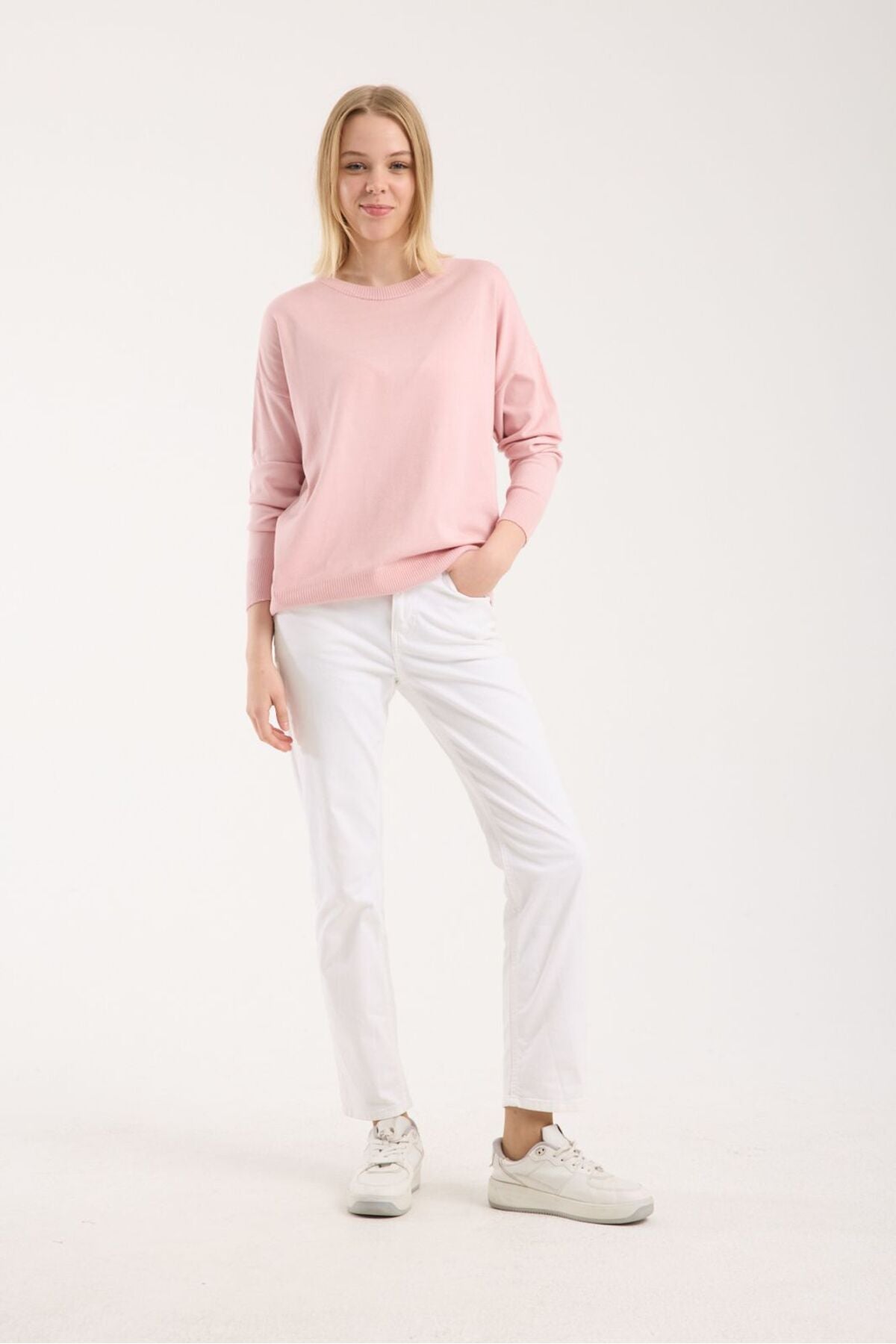 Kadın triko kazak yumuşak doku bisiklet yaka basic 3519