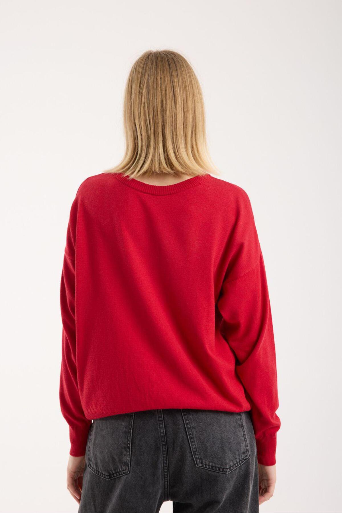 Kadın triko kazak yumuşak doku bisiklet yaka basic 3519