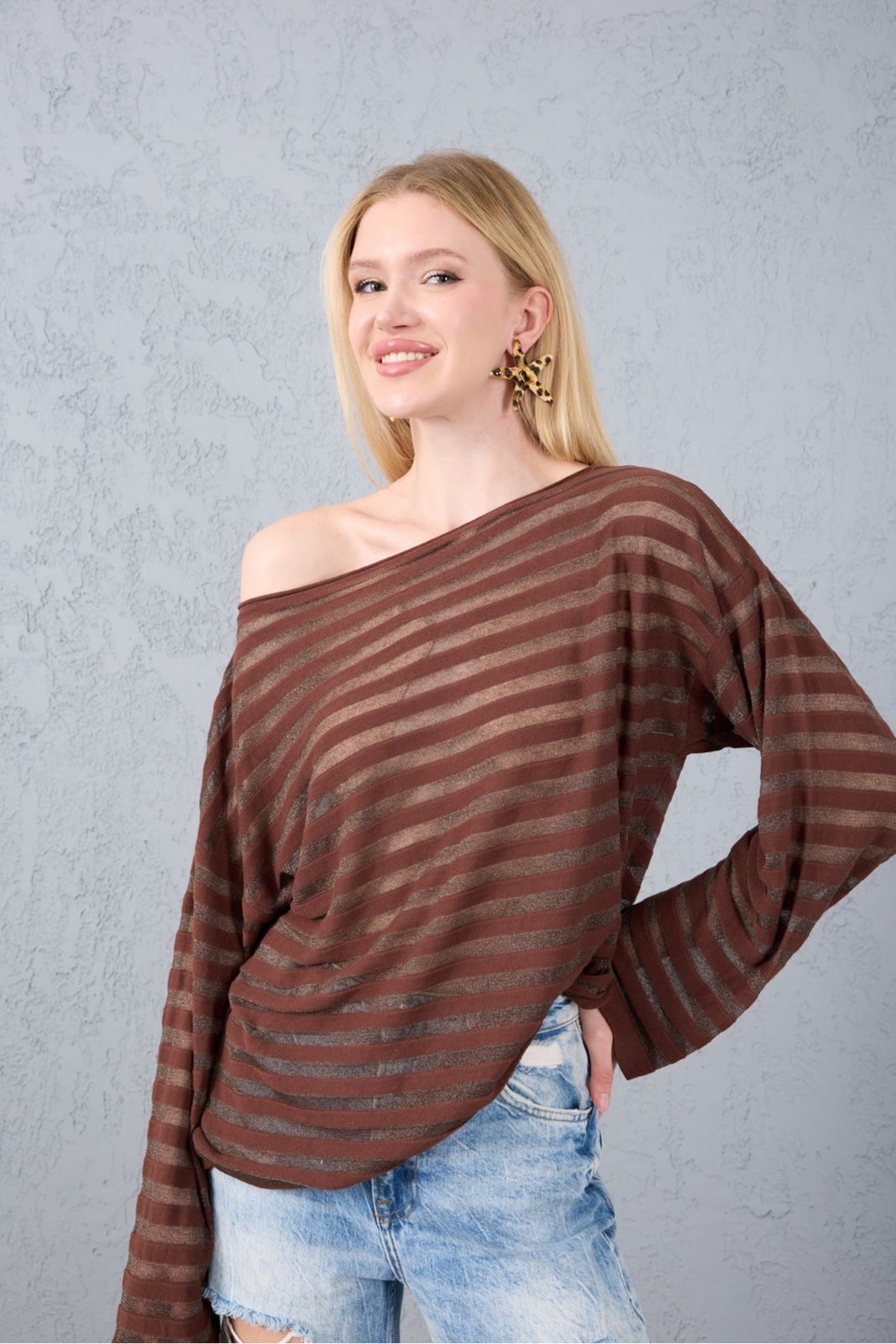 kadın kazak transparan uzun kol salaş merserize kazak 3513