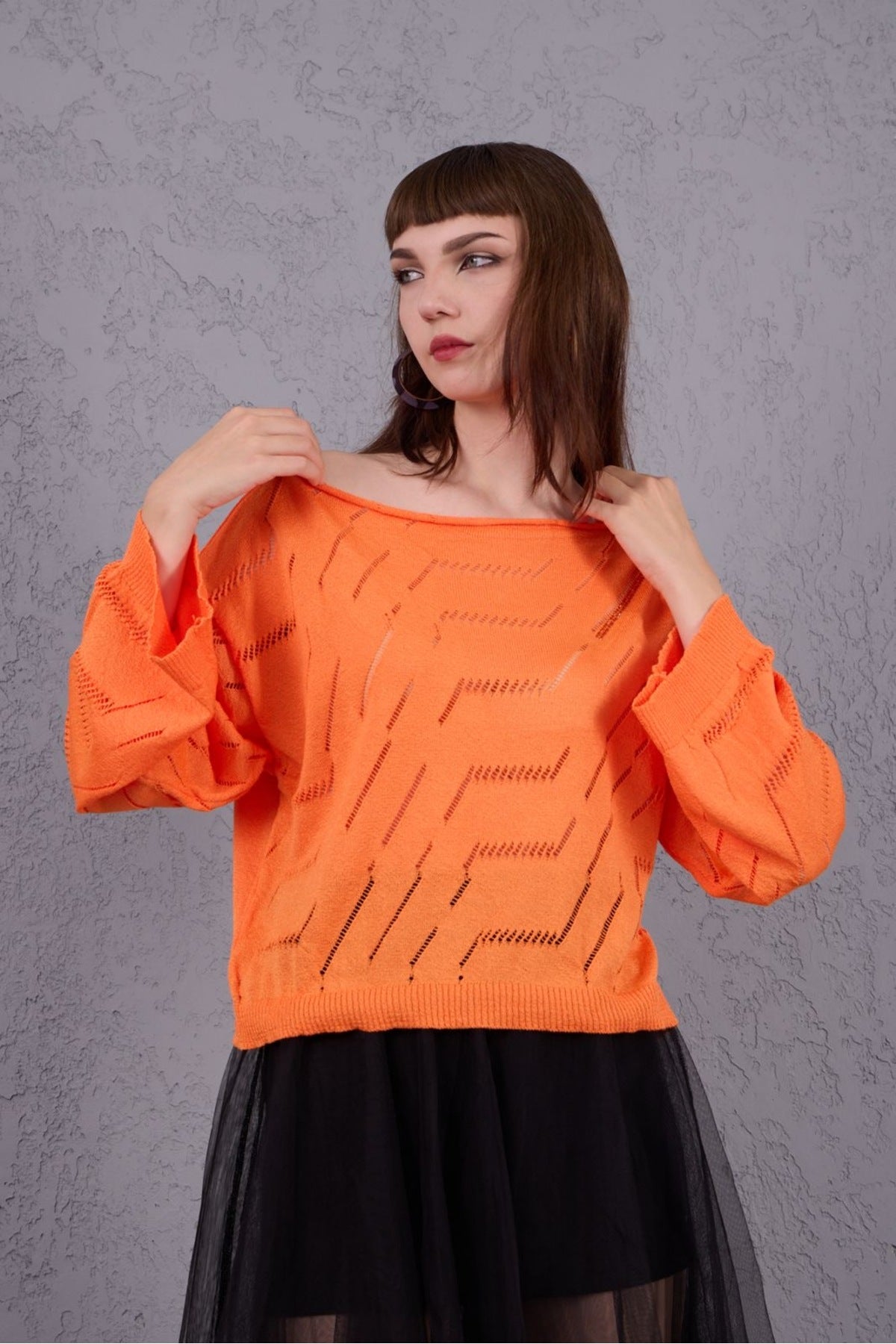 Kadın Triko Kazak Giyim Taşlı Kayık Yaka Tasarım Şık Yeni Yıl 3535