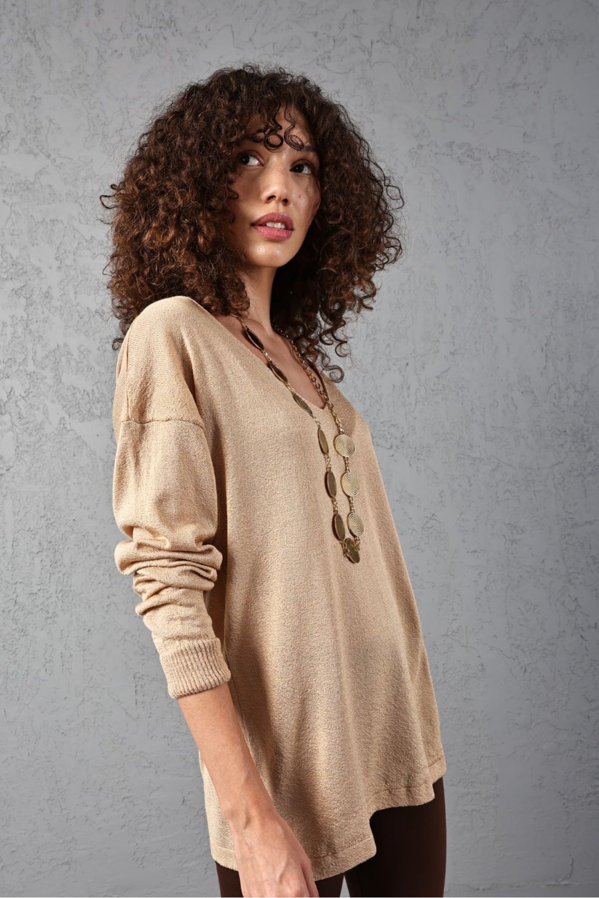 Kadın Triko Kazak V yaka Basic Yumuşak Doku Merserize Trend Ofis Şıklığı 3534