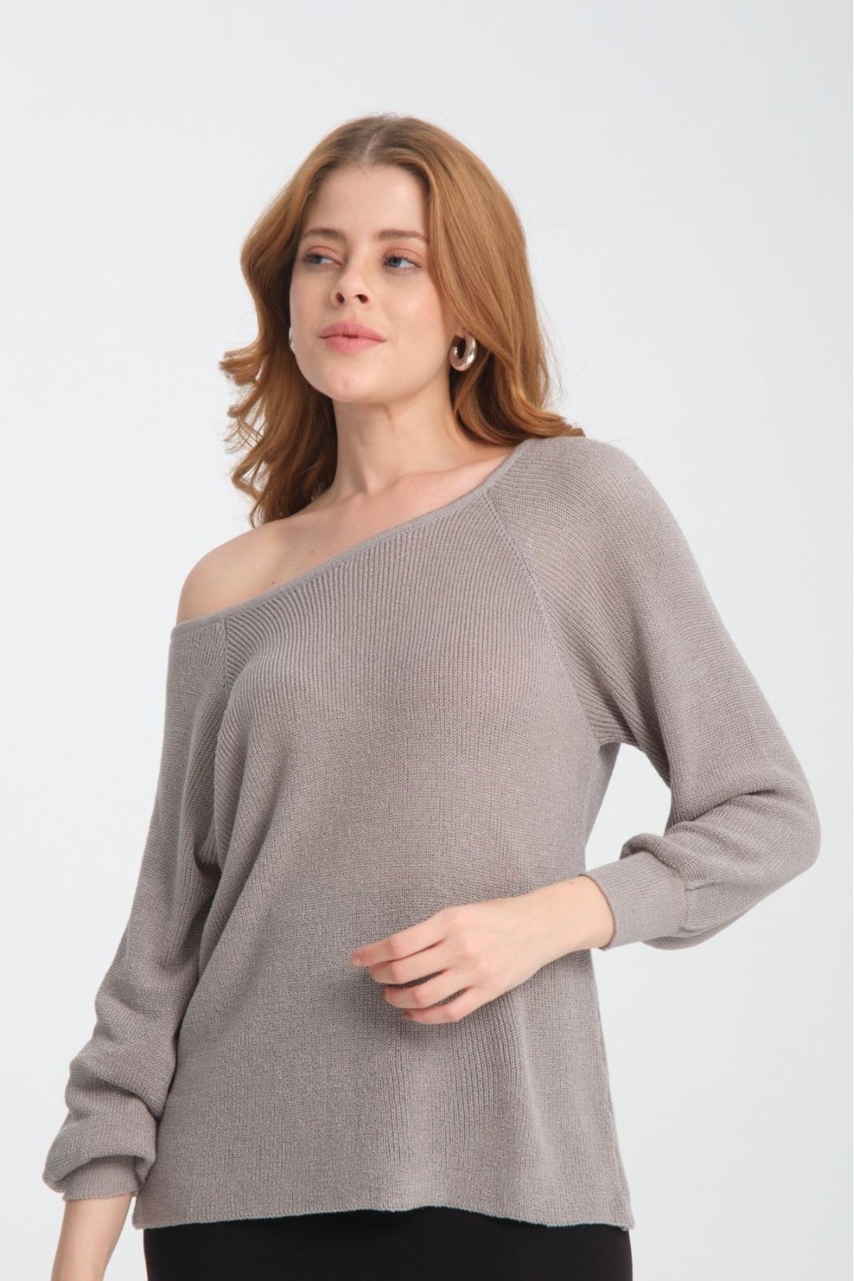 Kadın Giyim Bluz Triko Kazak Düşük Omuz Merserize Rahat Kalıp Örme Triko 3322