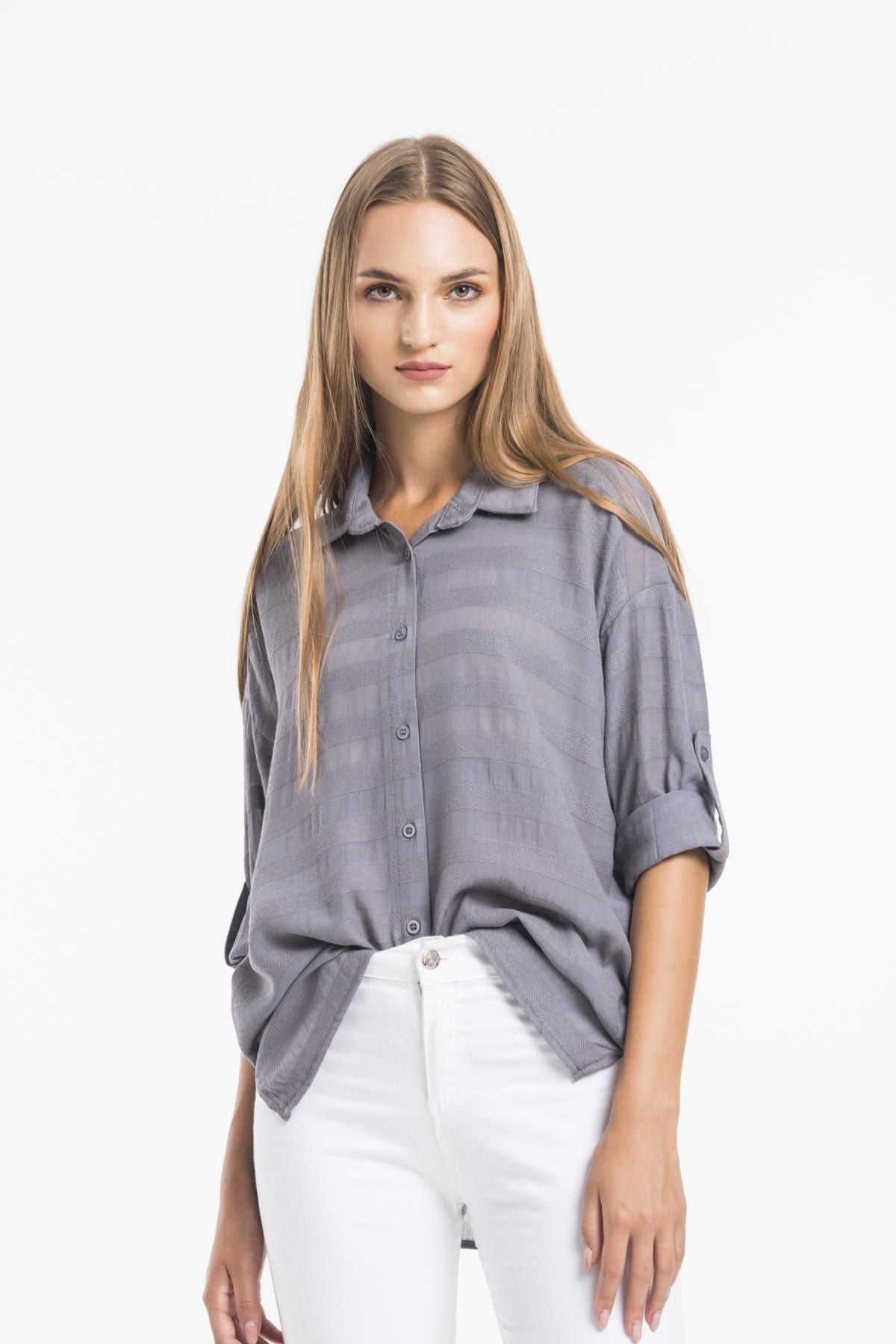 Kadın Giyim Gömlek Keten Görünümlü Bej Rengi Hafif Serin Tutan Yazlık Şıklık Rahat Kalıp 5180