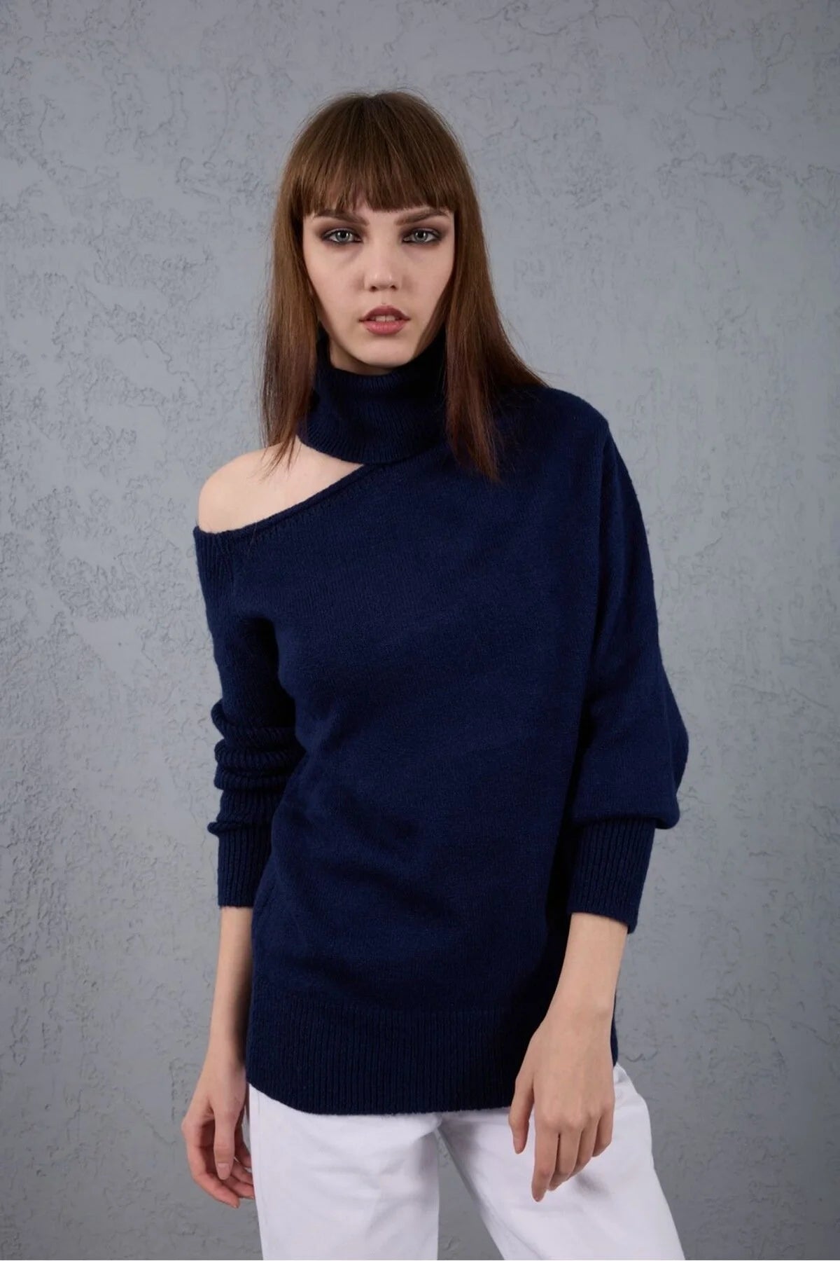 Kadın Triko Kazak Yumoş Omzu Açık Trend Yeni Yıl Kayak Rahat Kesim 6512