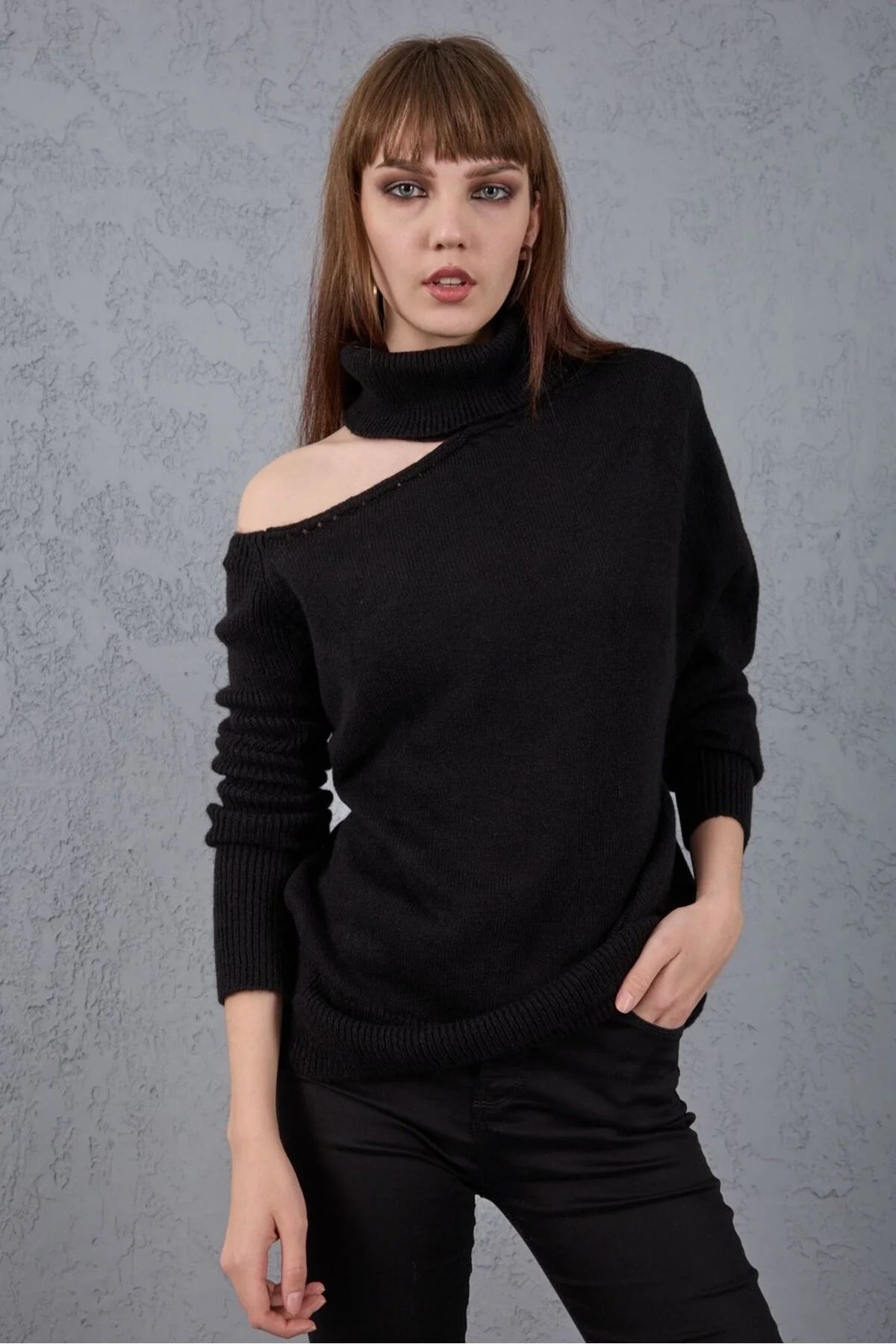 Kadın Triko Kazak Yumoş Omzu Açık Trend Yeni Yıl Kayak Rahat Kesim 6512