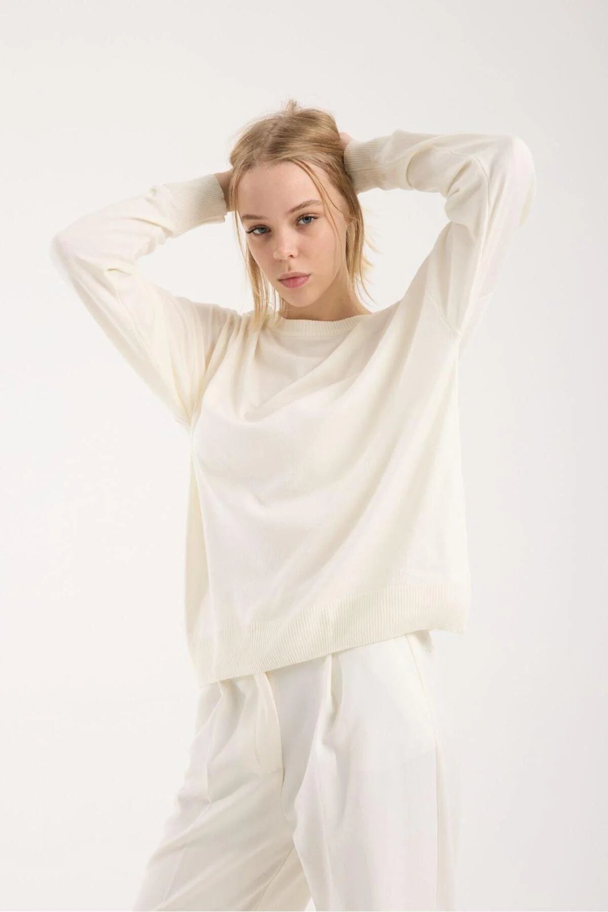 Kadın triko kazak yumuşak doku bisiklet yaka basic 3519