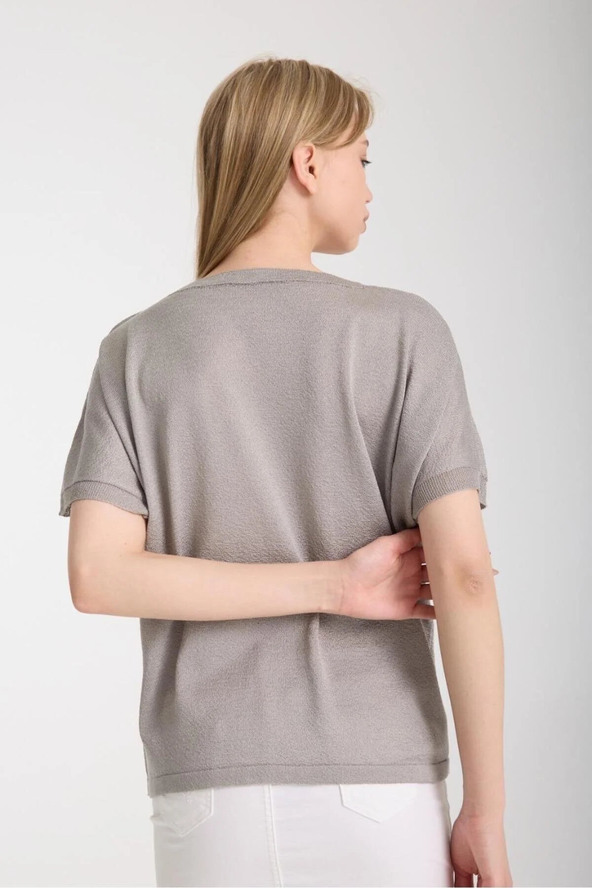 Kadın Triko Kazak Merserize V Yaka Basic Yumuşak Dokulu Rahat Kesim Ofis Stili 3347