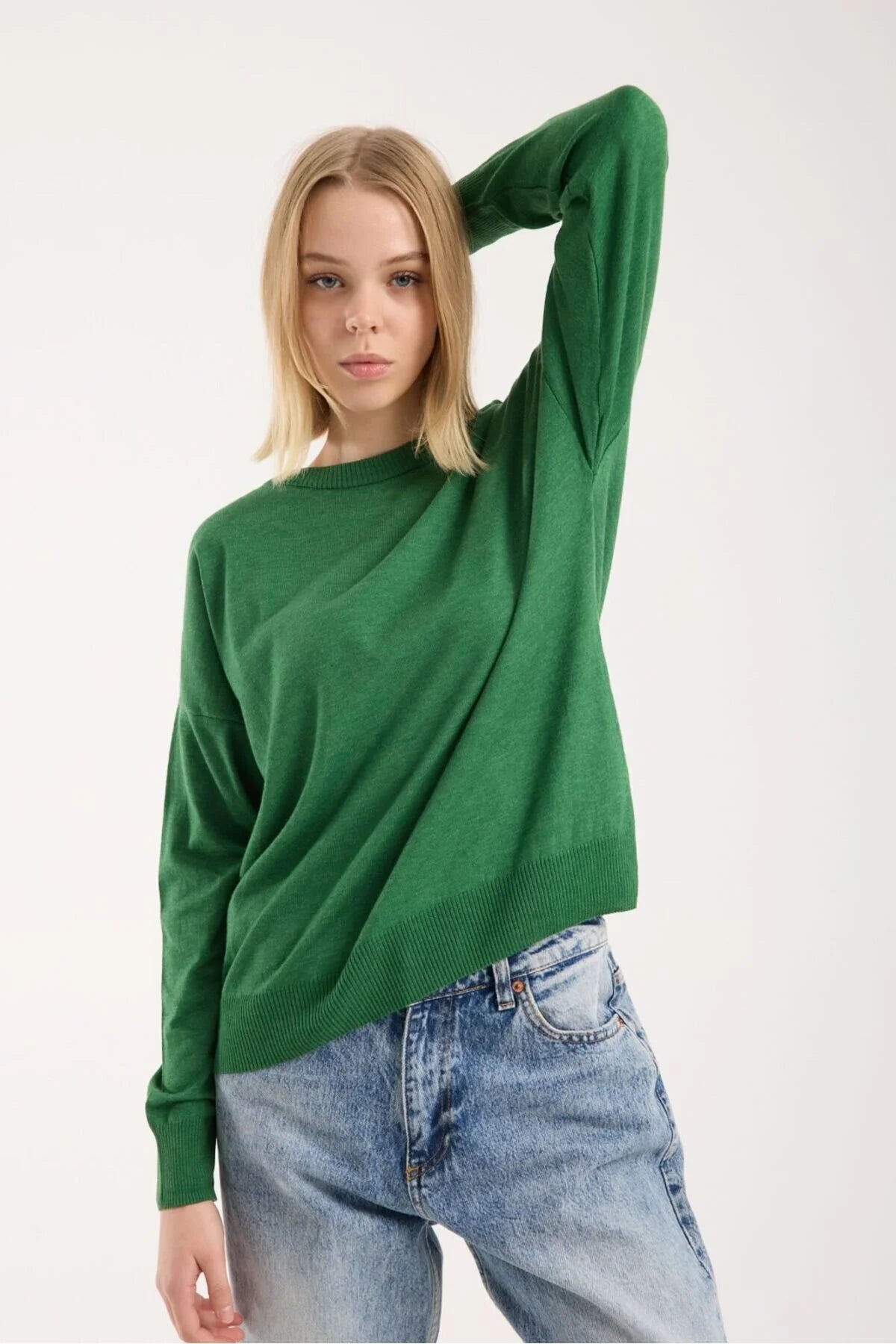 Kadın triko kazak yumuşak doku bisiklet yaka basic 3519