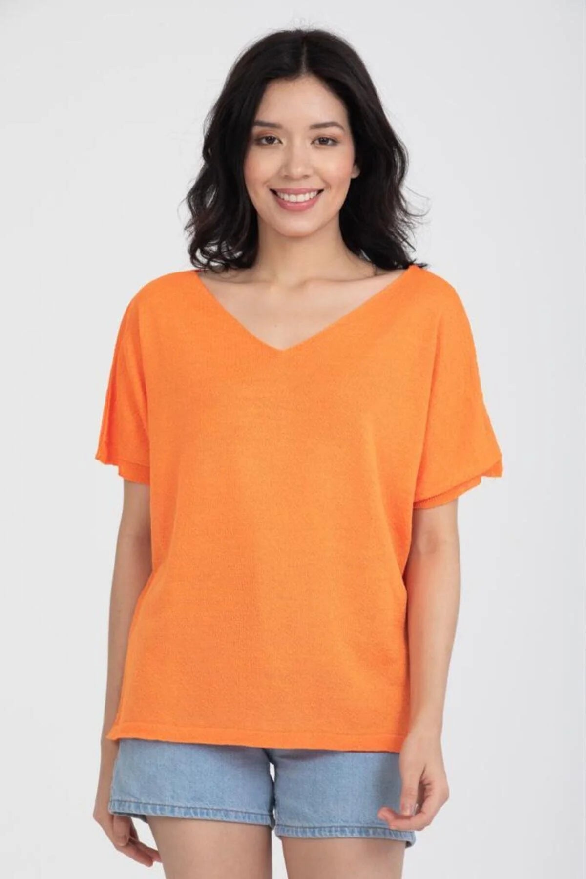 Kadın Triko Kazak Merserize V Yaka Basic Yumuşak Dokulu Rahat Kesim Ofis Stili 3347