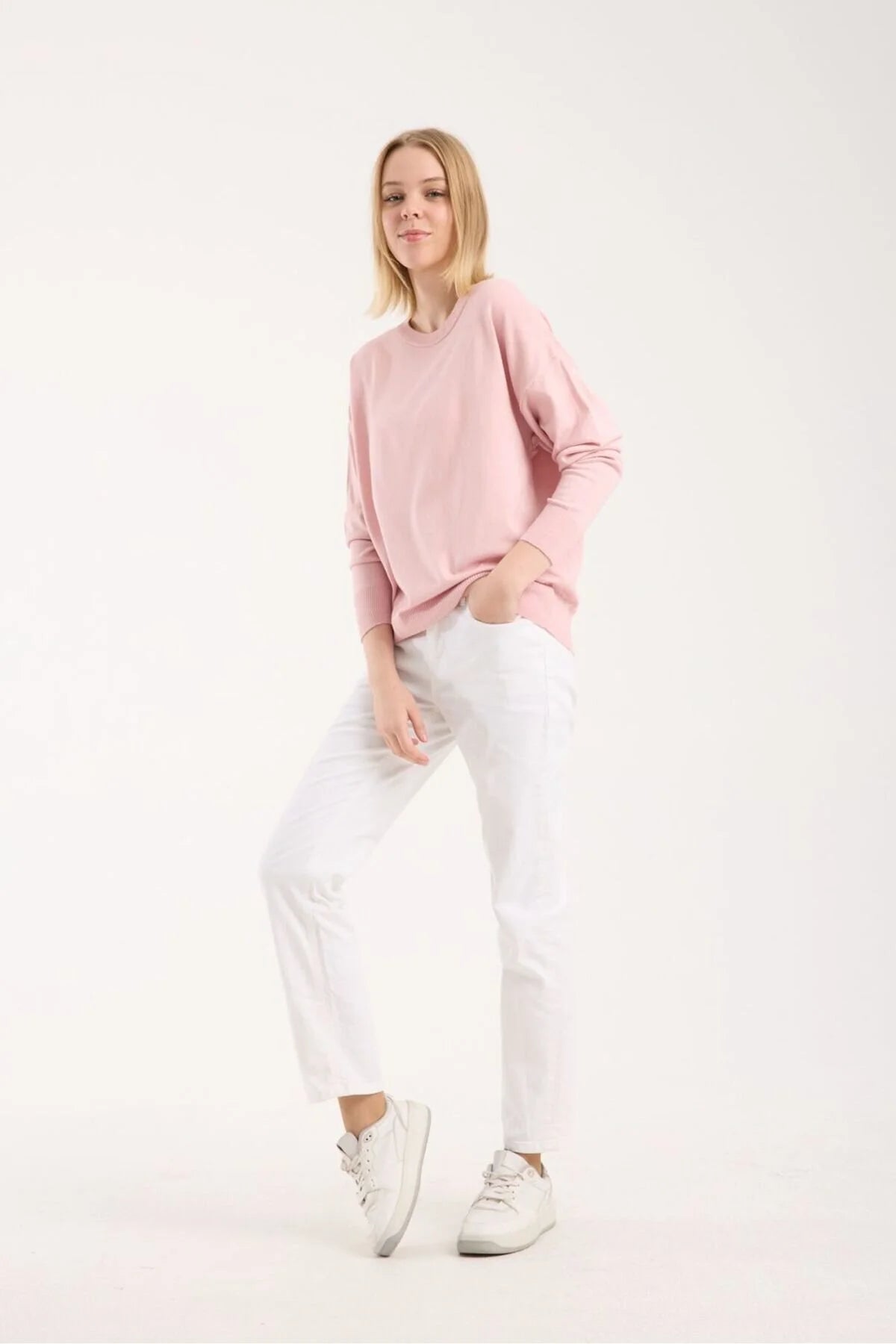 Kadın triko kazak yumuşak doku bisiklet yaka basic 3519