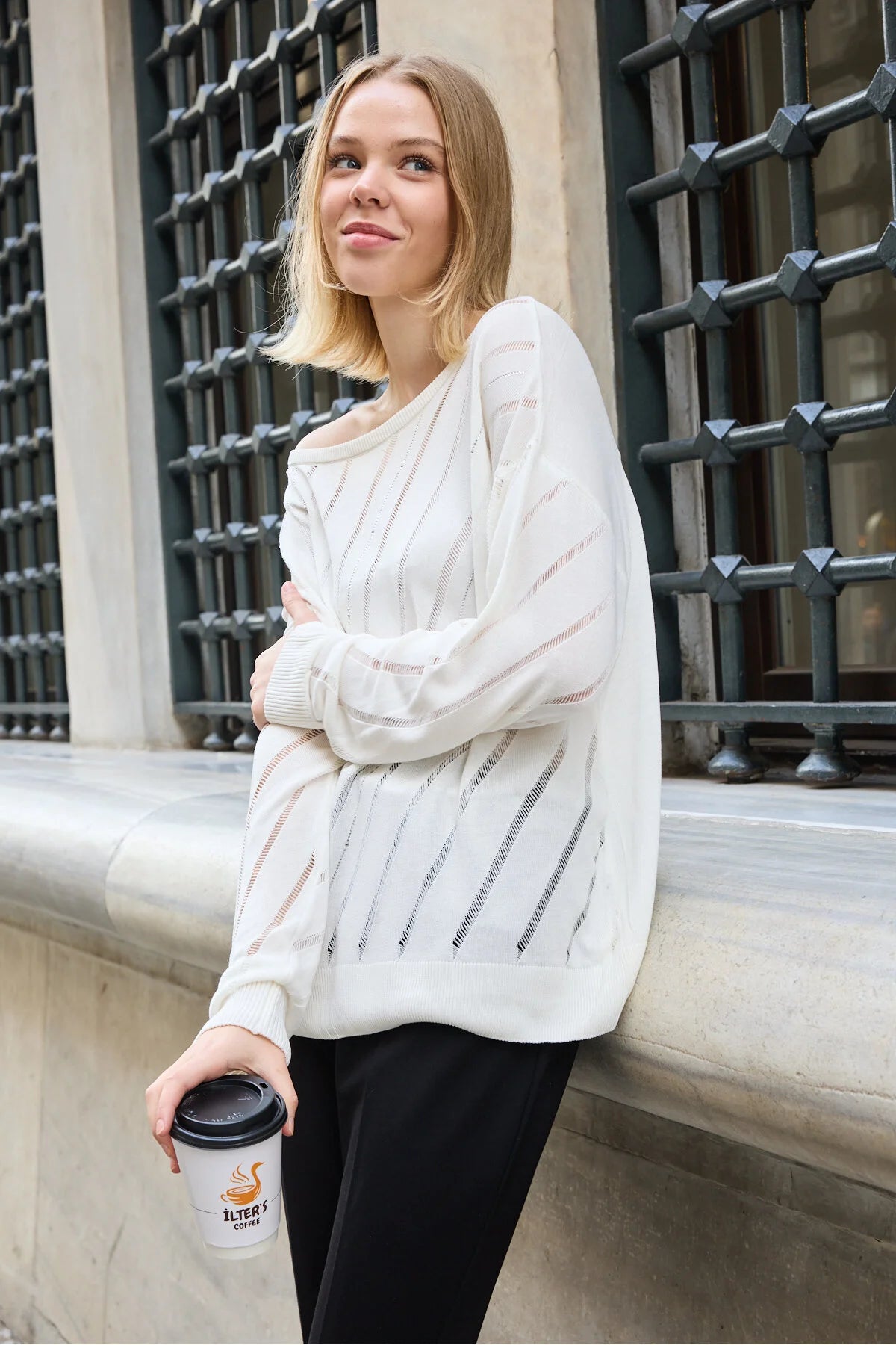 Kadın triko kazak yumuşak doku viskon ip geniş yaka 3514