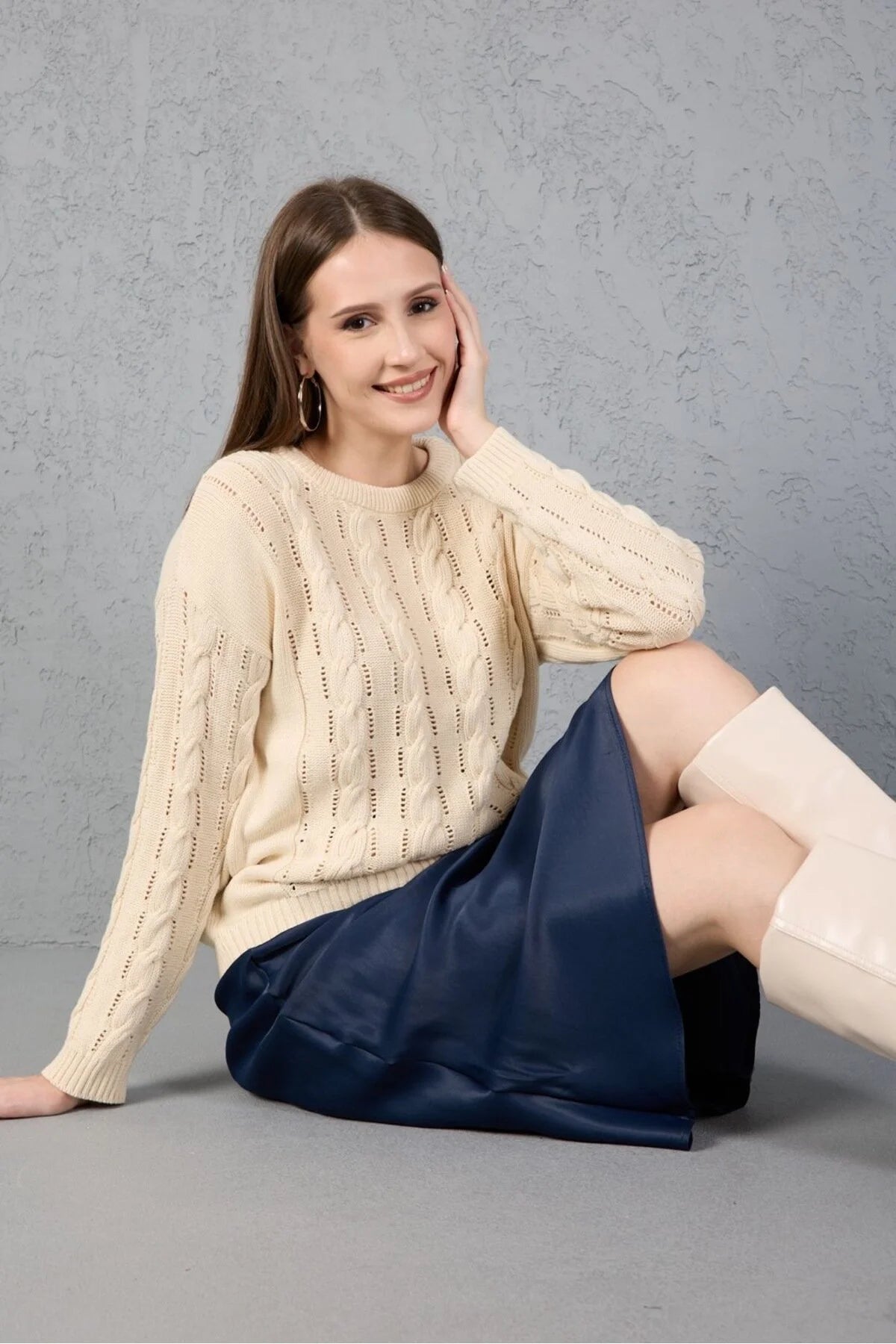 Kadın Triko Kazak Pamuk Basic Trend Spor Ofis Şıklığı 3530