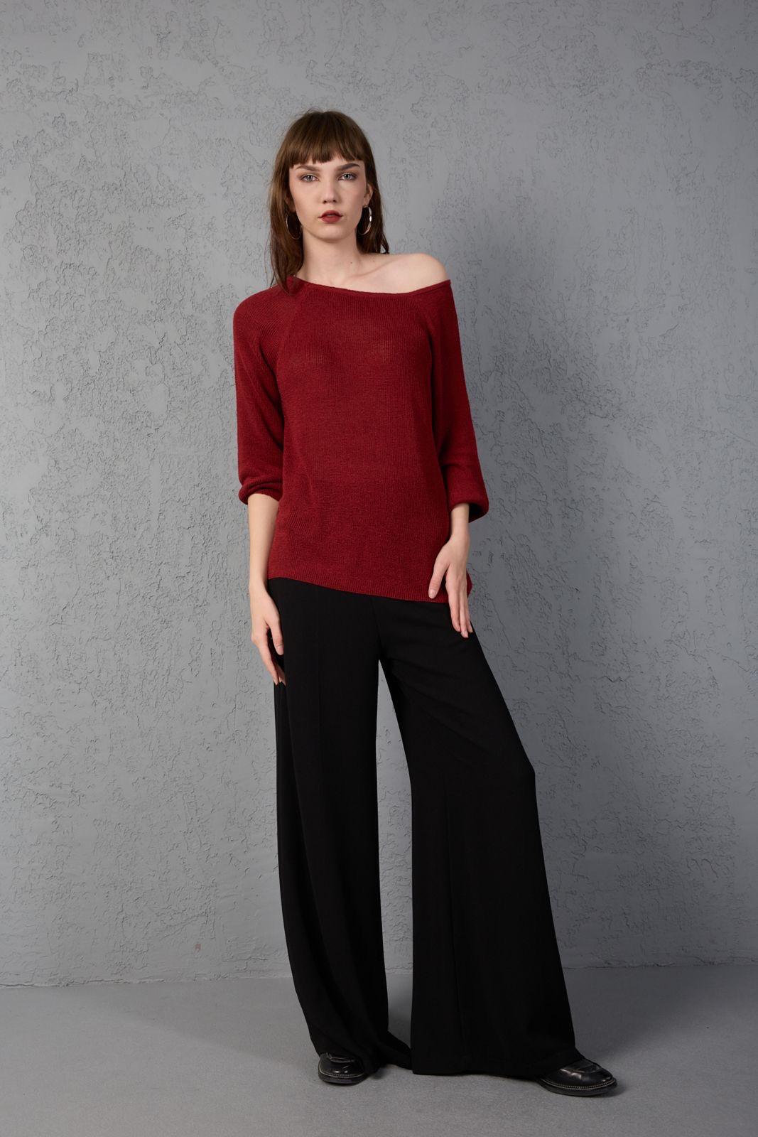 Kadın Giyim Bluz Triko Kazak Düşük Omuz Merserize Rahat Kalıp Örme Triko 3322