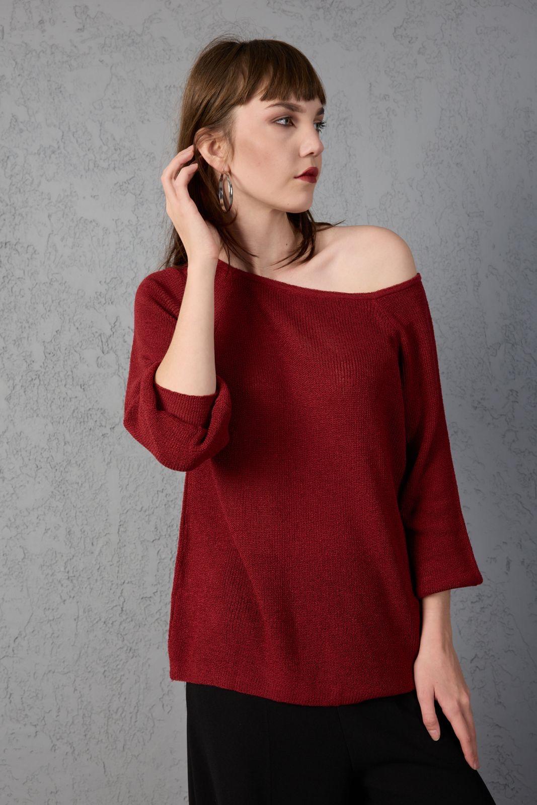 Kadın Giyim Bluz Triko Kazak Düşük Omuz Merserize Rahat Kalıp Örme Triko 3322
