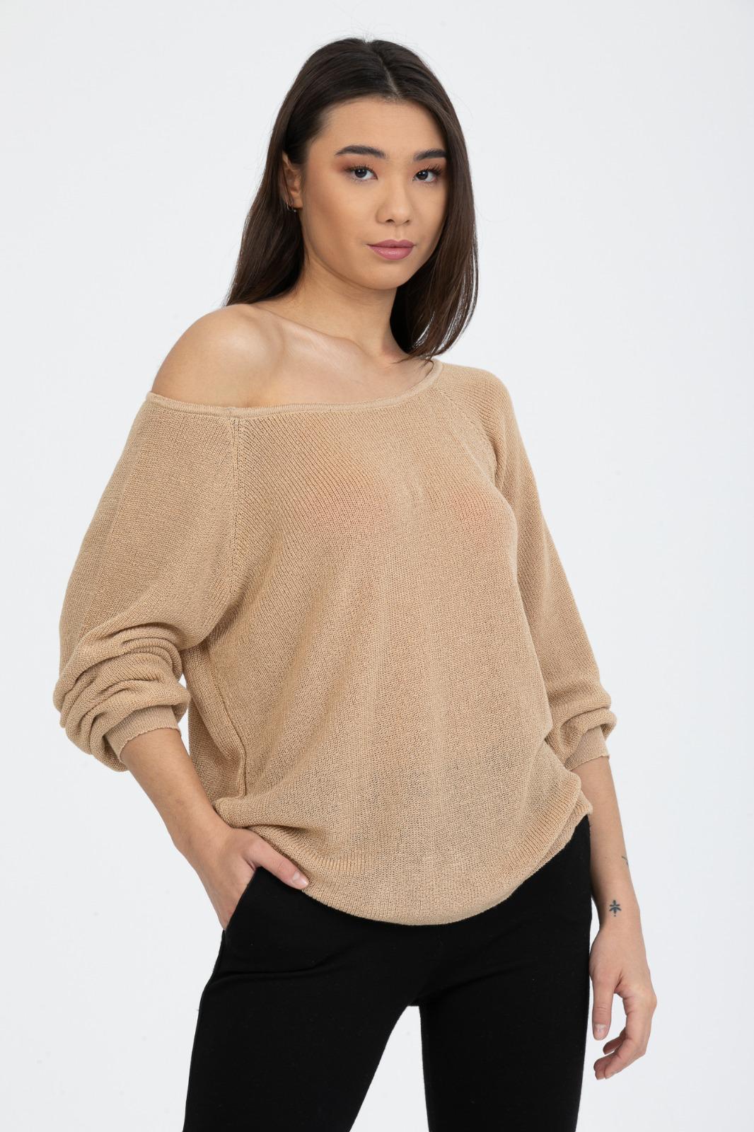 Kadın Giyim Bluz Triko Kazak Düşük Omuz Merserize Rahat Kalıp Örme Triko 3322