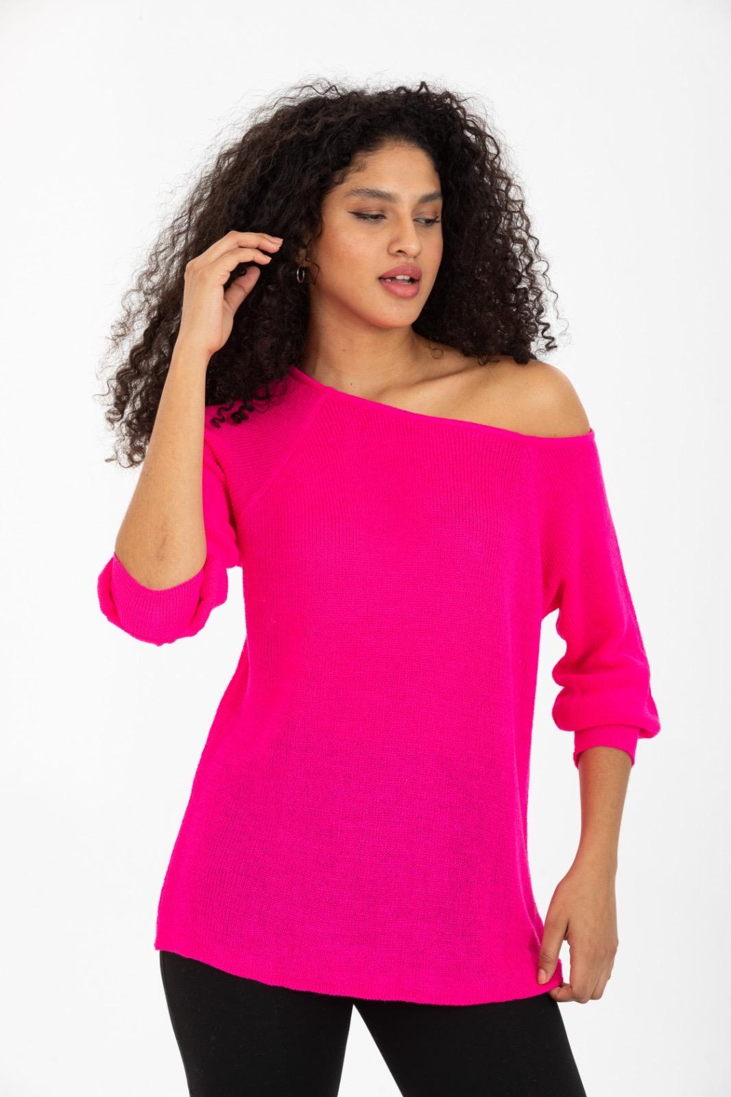 Kadın Giyim Bluz Triko Kazak Düşük Omuz Merserize Rahat Kalıp Örme Triko 3322