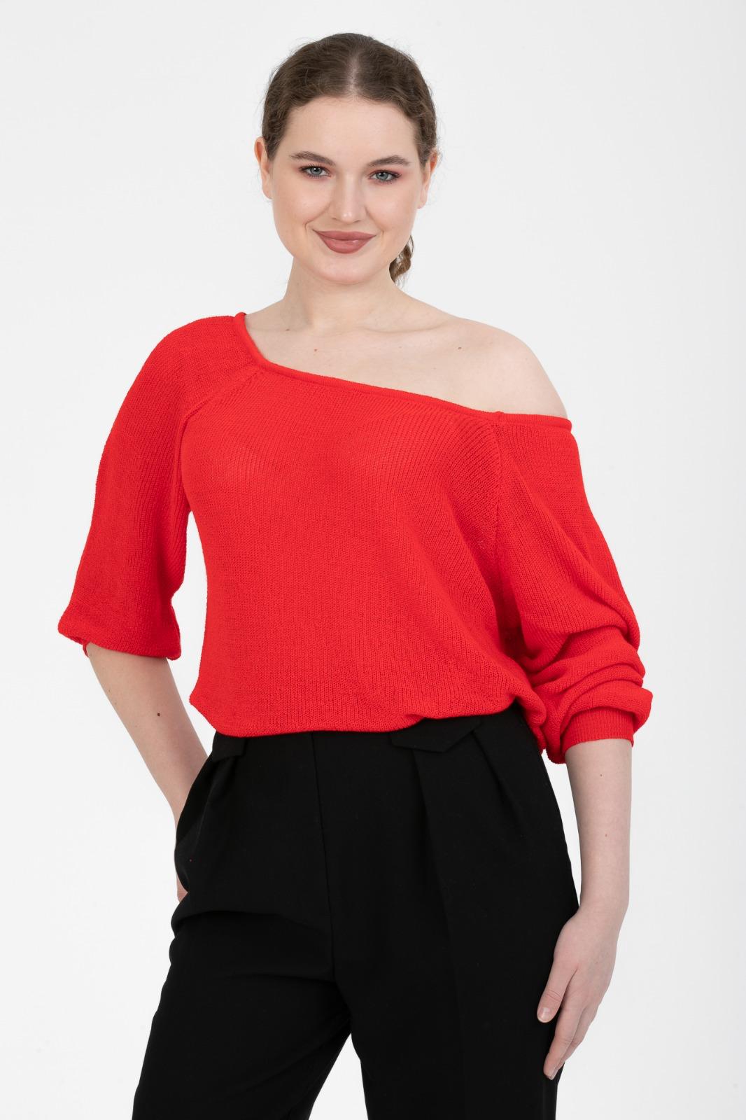 Kadın Giyim Bluz Triko Kazak Düşük Omuz Merserize Rahat Kalıp Örme Triko 3322