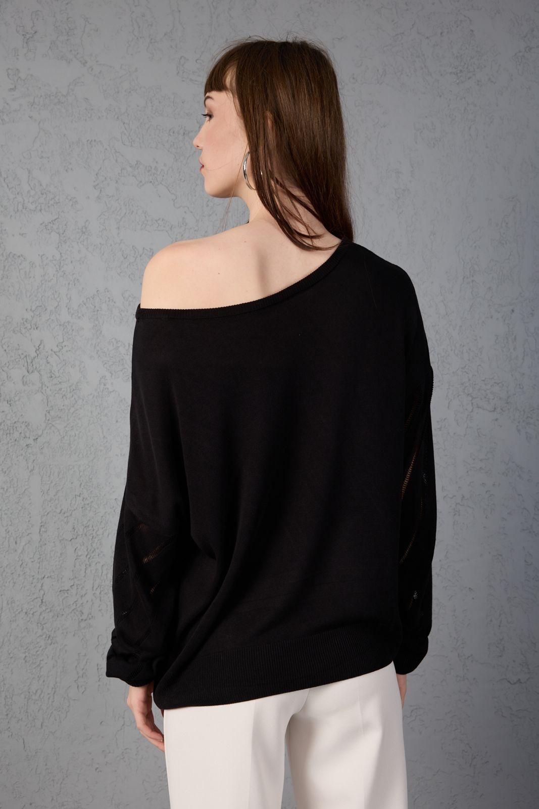 Kadın triko kazak yumuşak doku viskon ip geniş yaka 3514