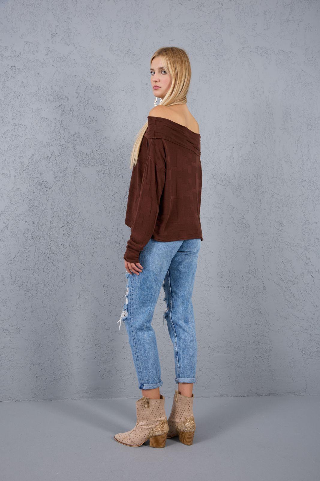 Kadın Triko Kazak ince Merserize Omuzu Açık Trend Sokak Stili 3517