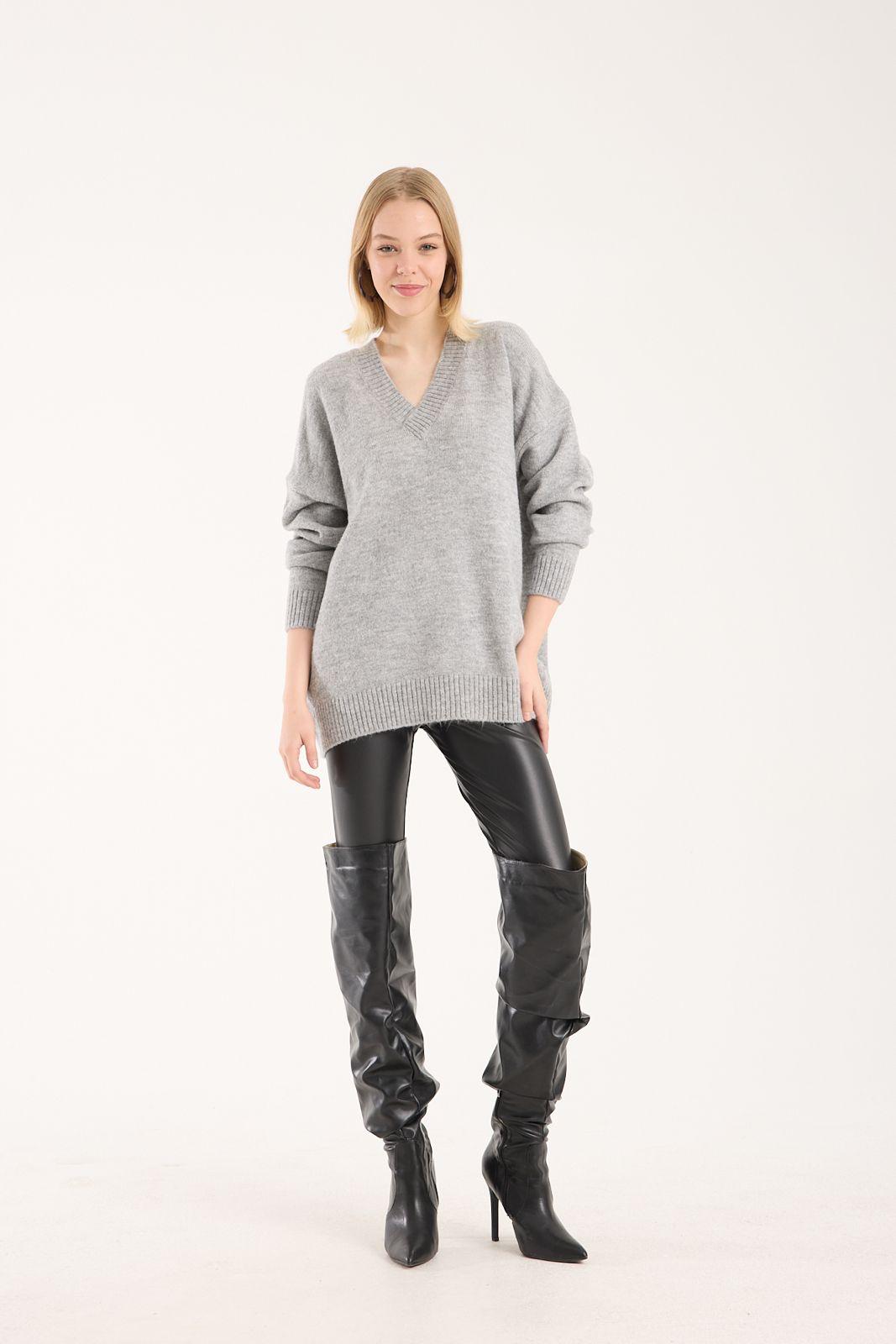 Yumoş ip oversize kadın kazak geniş yaka 6515