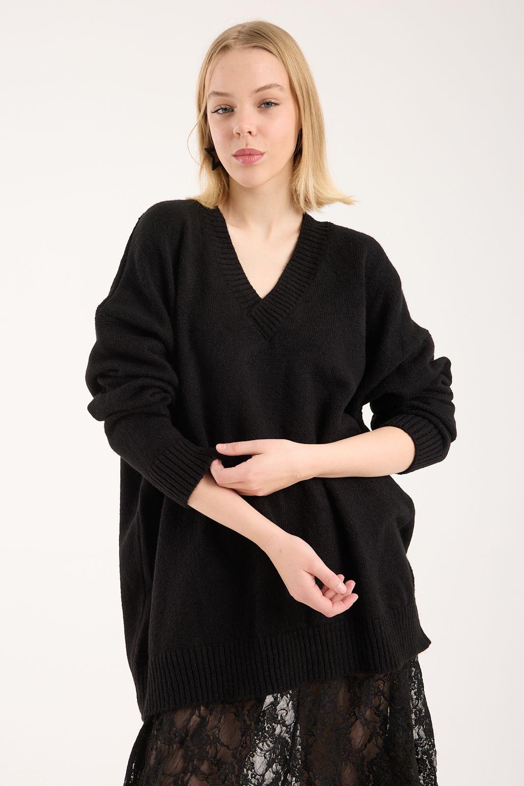 Yumoş ip oversize kadın kazak geniş yaka 6515