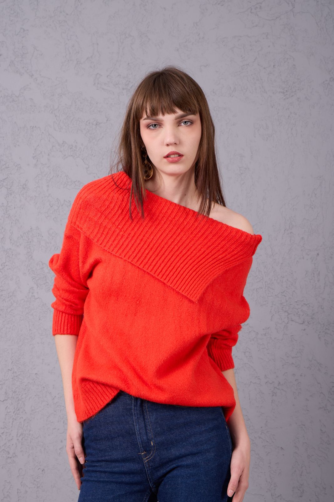 kadın yumoş kalın yumuşak omzu açık kazak 6518