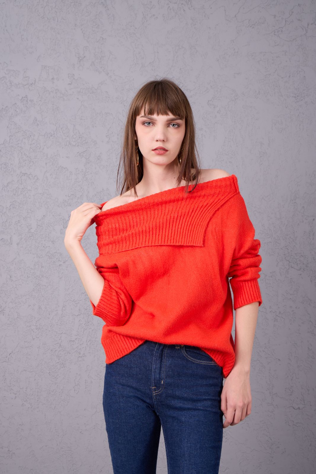 kadın yumoş kalın yumuşak omzu açık kazak 6518