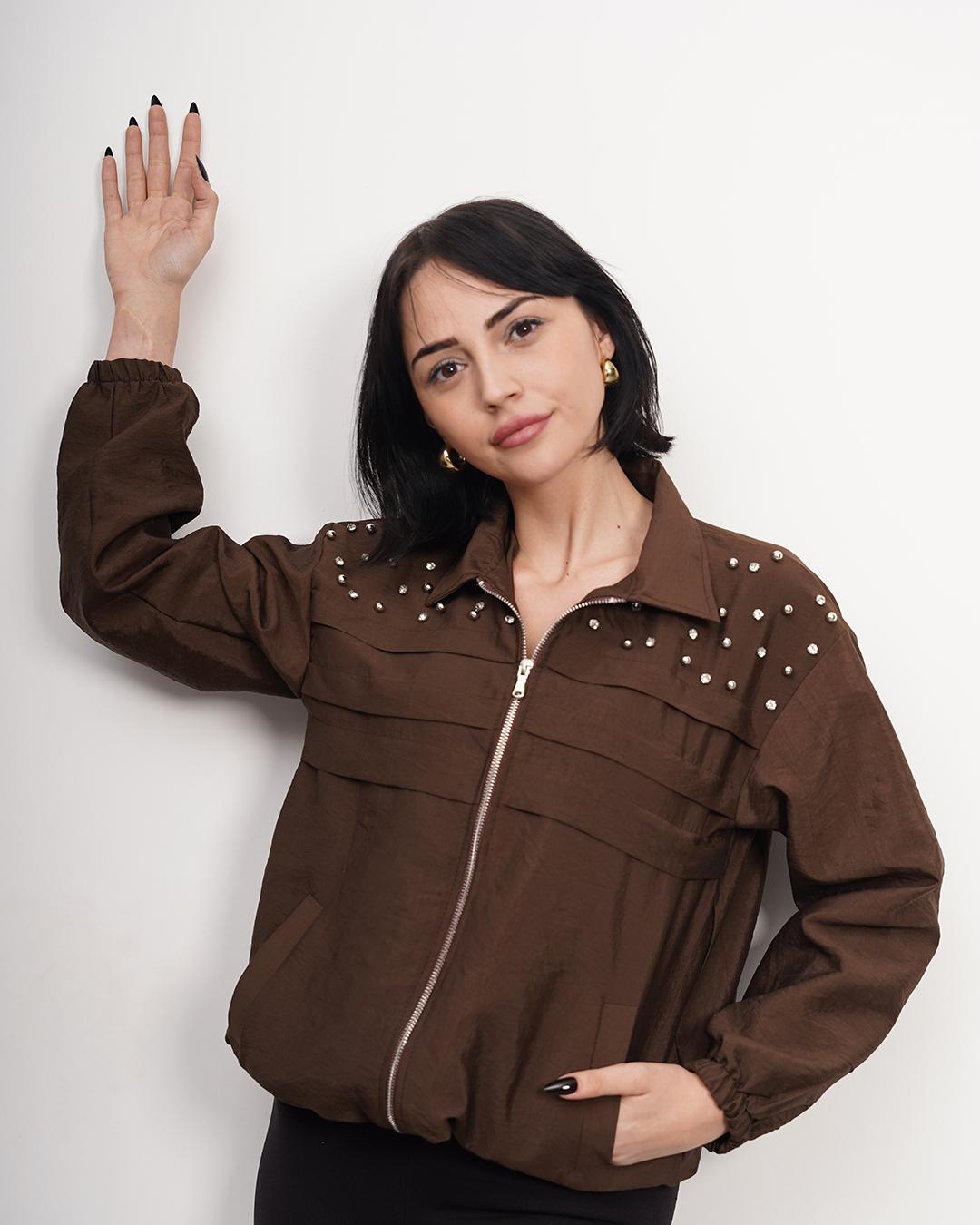 Taş Detaylı Baharlık Altı Lastikli Ceket-Mont 7500