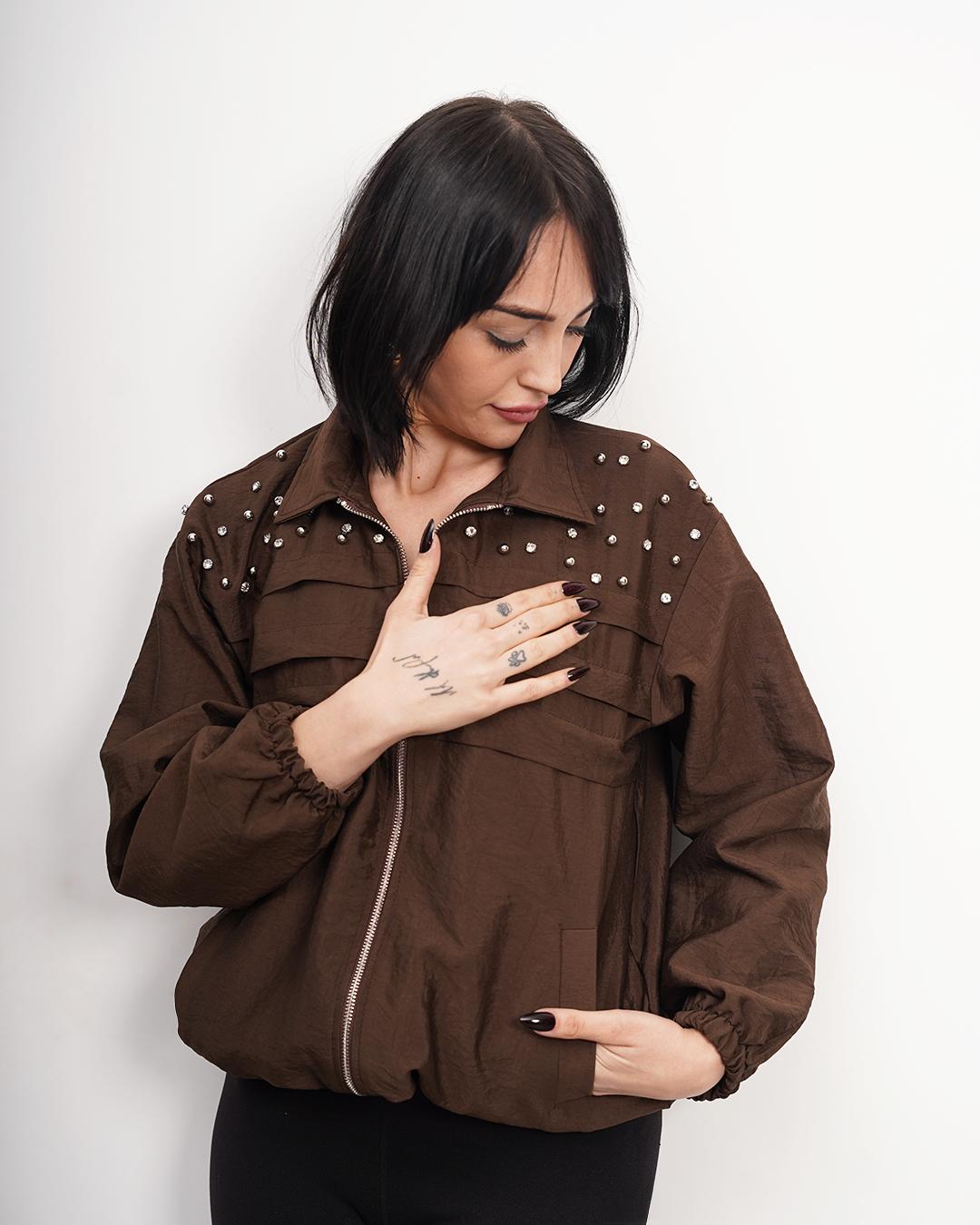 Taş Detaylı Baharlık Altı Lastikli Ceket-Mont 7500