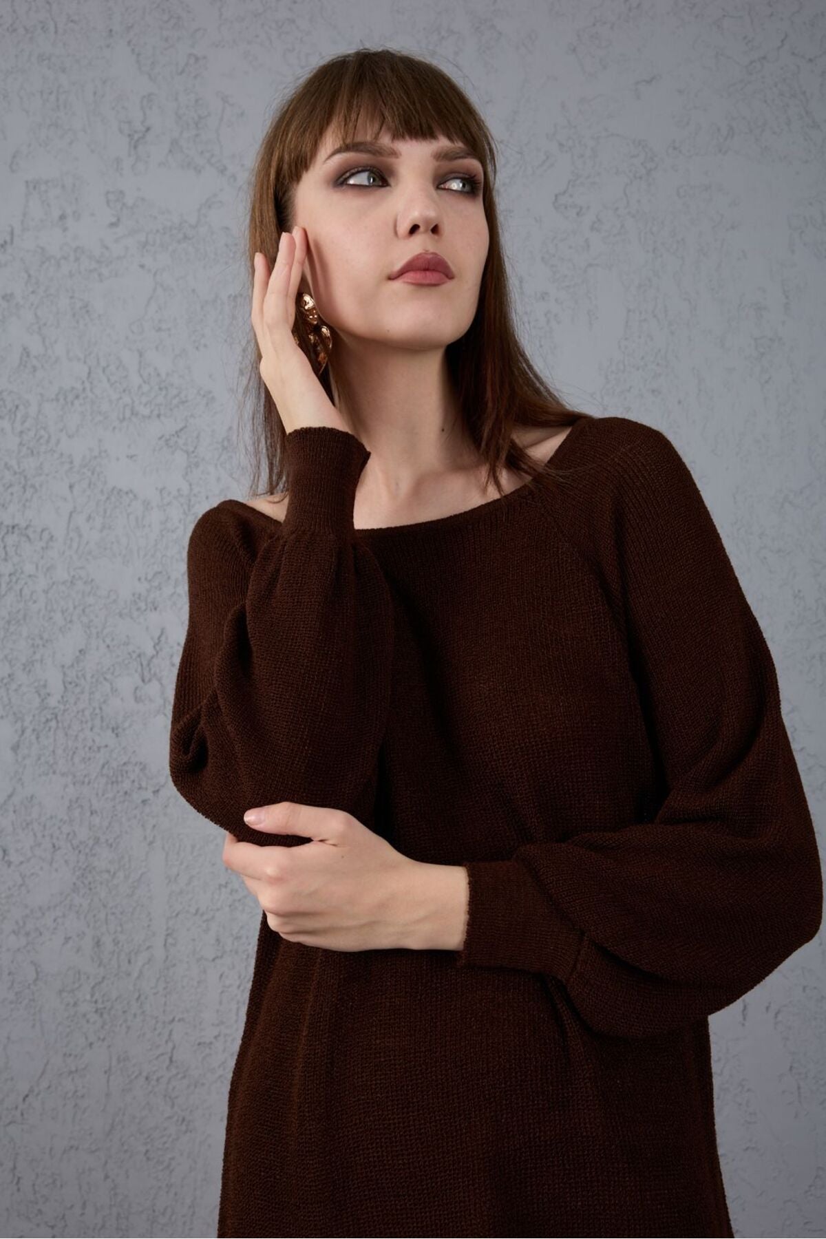 Kadın Giyim Bluz Triko Kazak Düşük Omuz Merserize Rahat Kalıp Örme Triko 3322