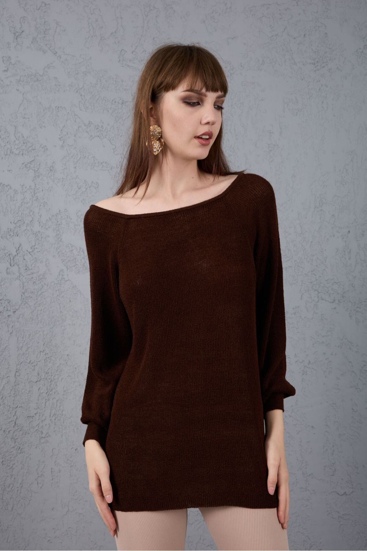 Kadın Giyim Bluz Triko Kazak Düşük Omuz Merserize Rahat Kalıp Örme Triko 3322