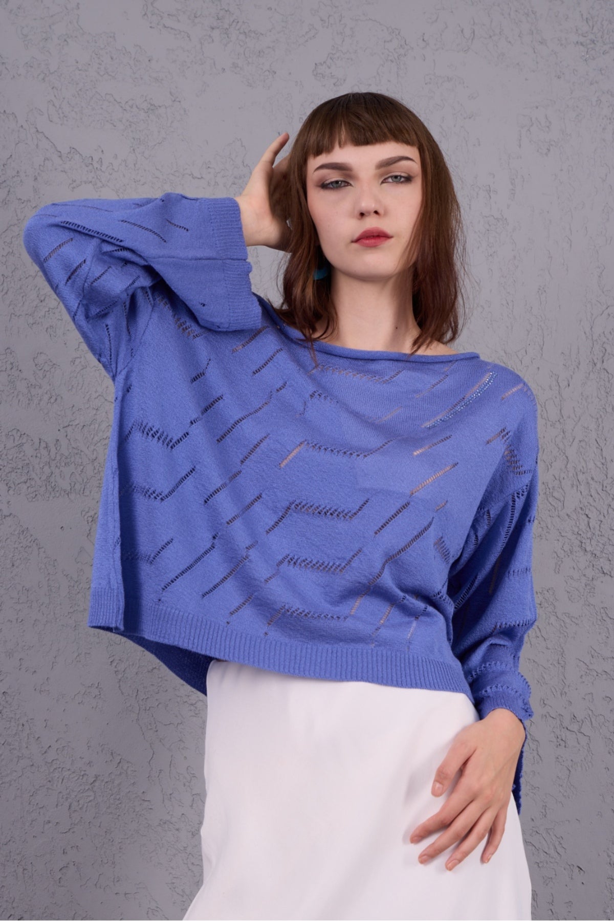 Kadın Triko Kazak Giyim Taşlı Kayık Yaka Tasarım Şık Yeni Yıl 3535