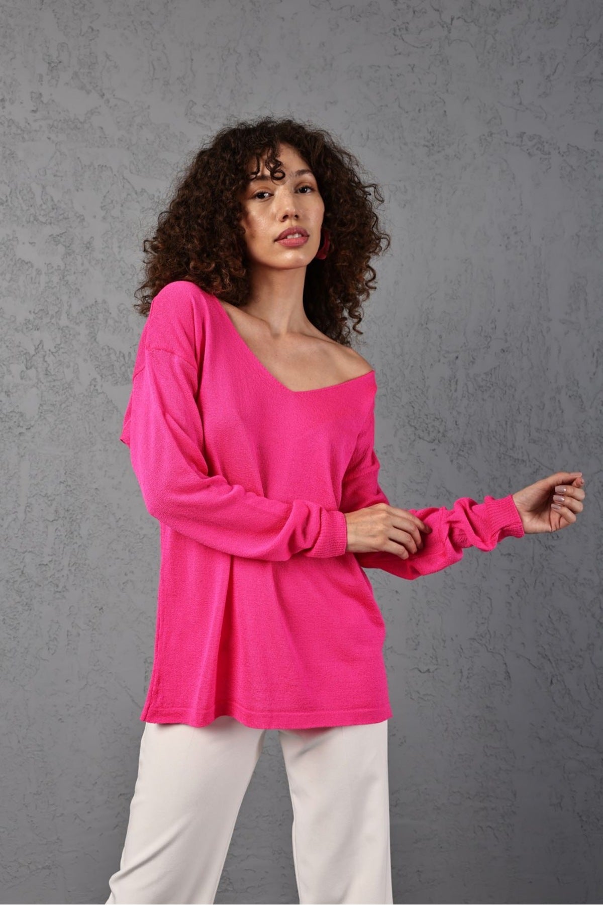 Kadın Triko Kazak V yaka Basic Yumuşak Doku Merserize Trend Ofis Şıklığı 3534