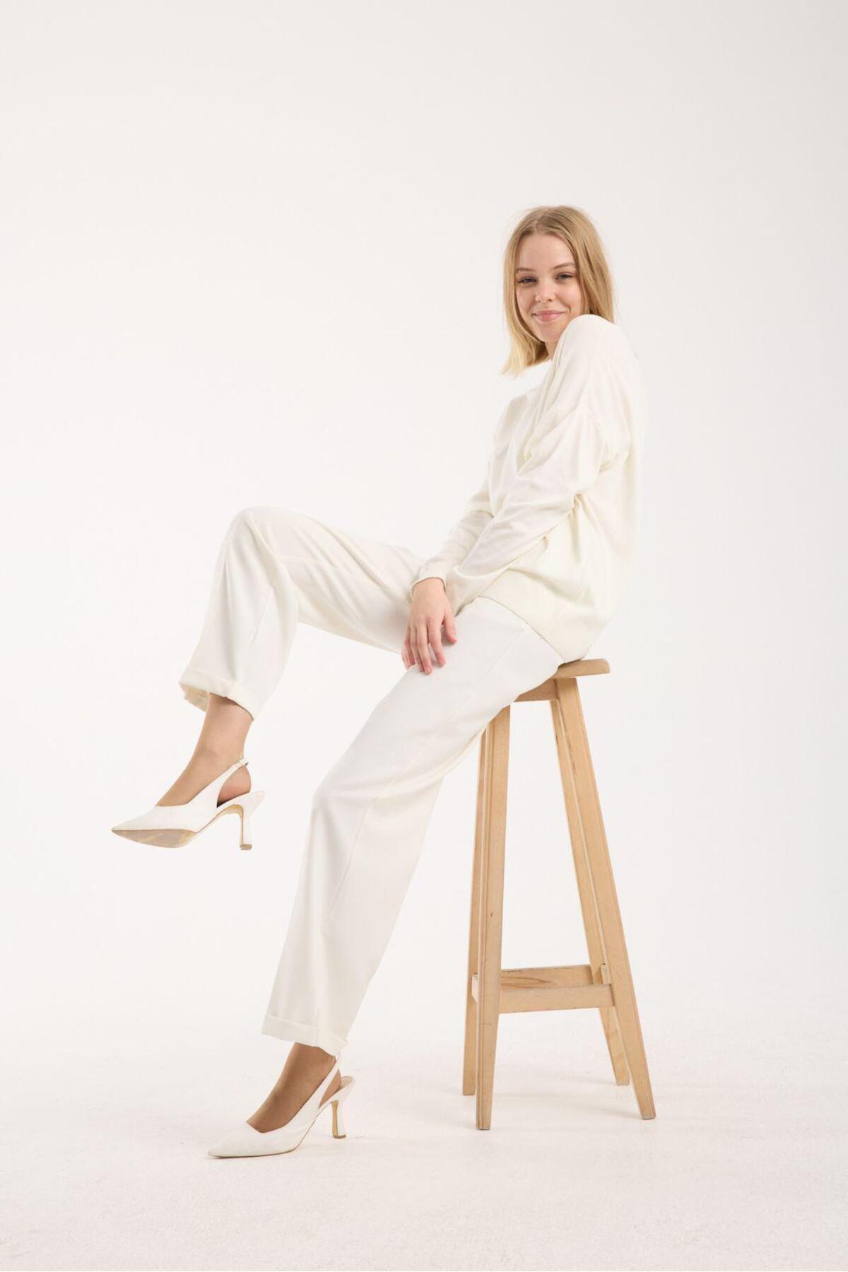 Kadın triko kazak yumuşak doku bisiklet yaka basic 3519