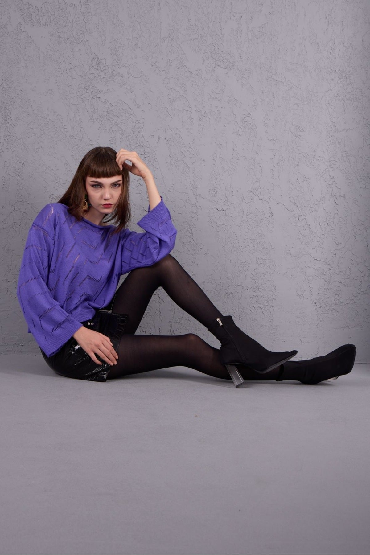 Kadın Triko Kazak Giyim Taşlı Kayık Yaka Tasarım Şık Yeni Yıl 3535