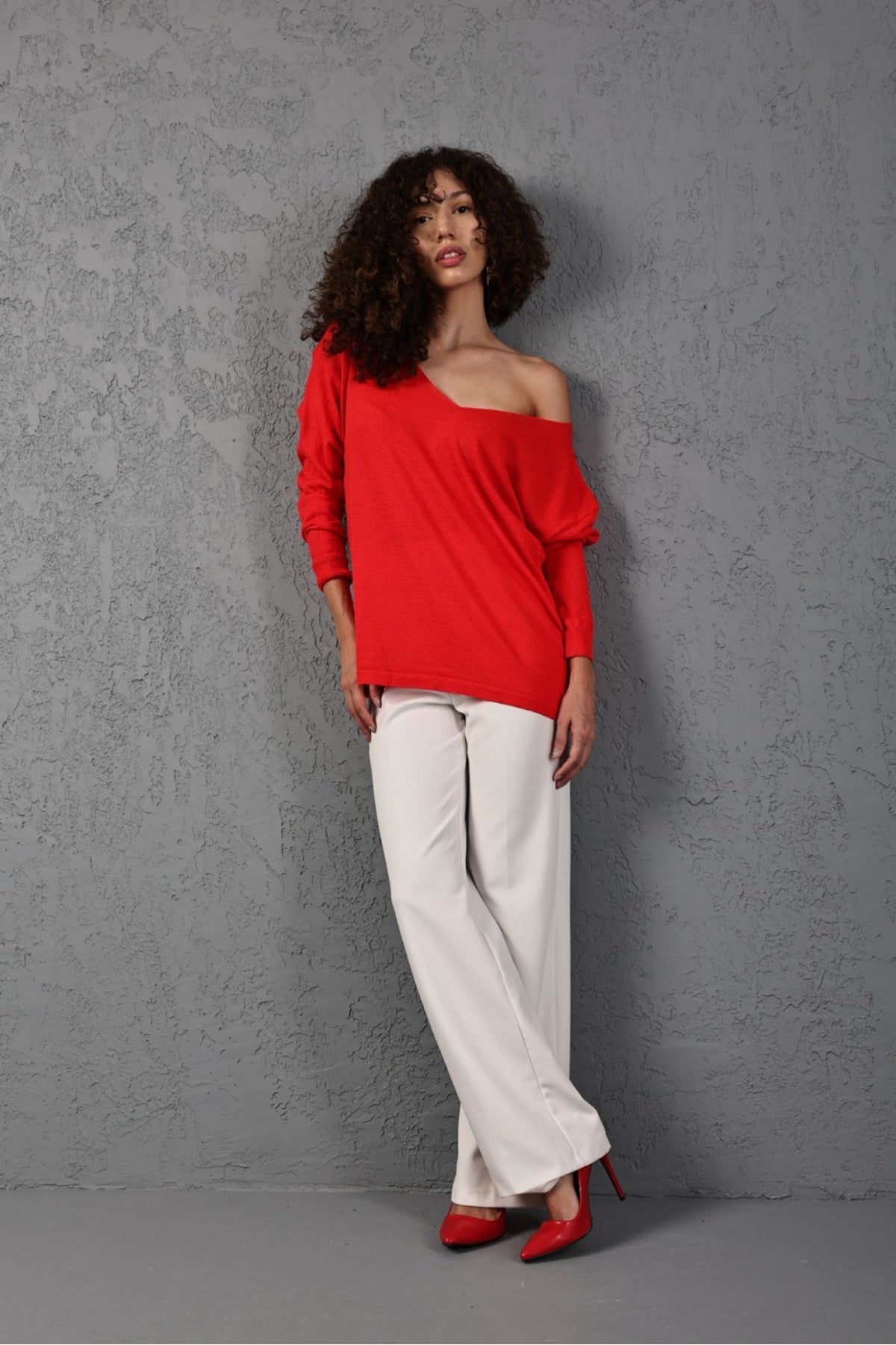 Kadın Triko Kazak V yaka Basic Yumuşak Doku Merserize Trend Ofis Şıklığı 3534