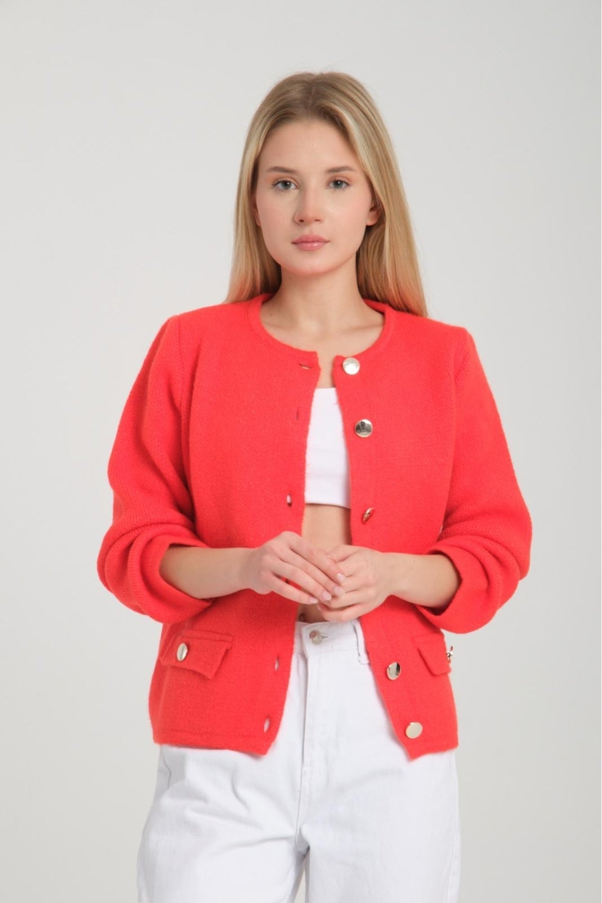 kadın triko hırka düğmeli uzunkol yumoş bisiklet yaka rahat kalıp hırka 3475