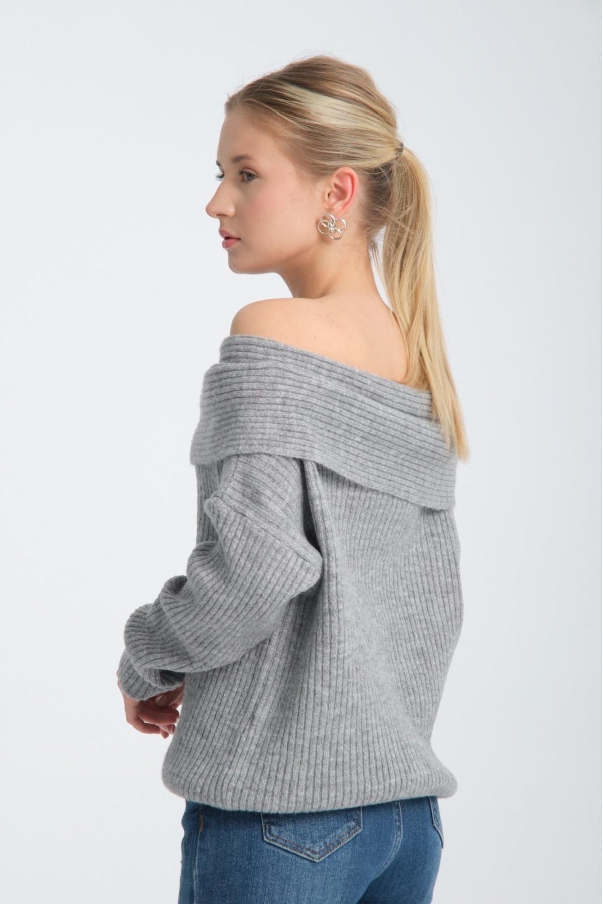 kadın yumoş kalın yumuşak Madonna yaka şık triko uzun kol kazak 3465