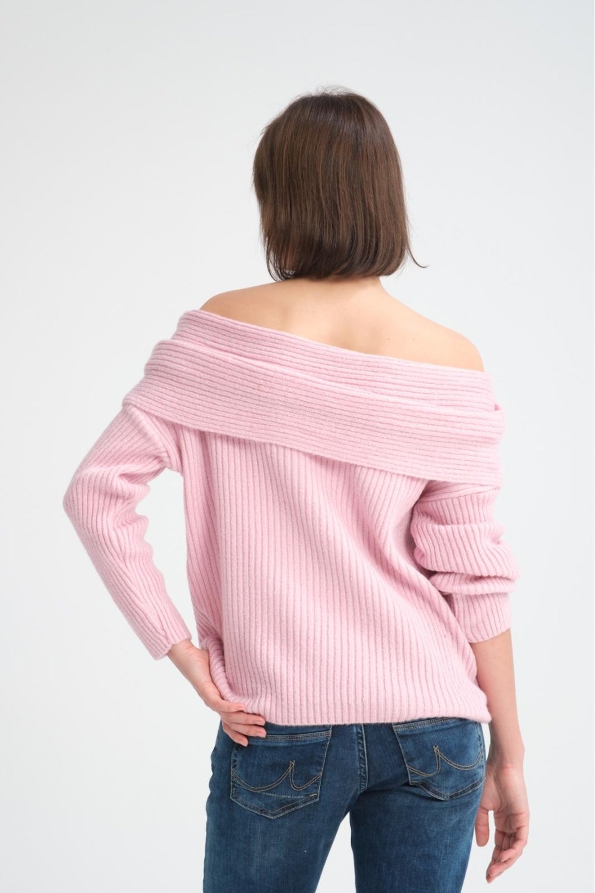 kadın yumoş kalın yumuşak Madonna yaka şık triko uzun kol kazak 3465