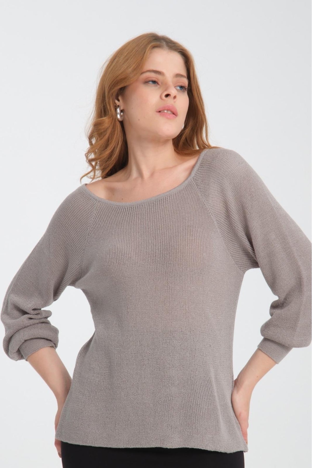 Kadın Giyim Bluz Triko Kazak Düşük Omuz Merserize Rahat Kalıp Örme Triko 3322